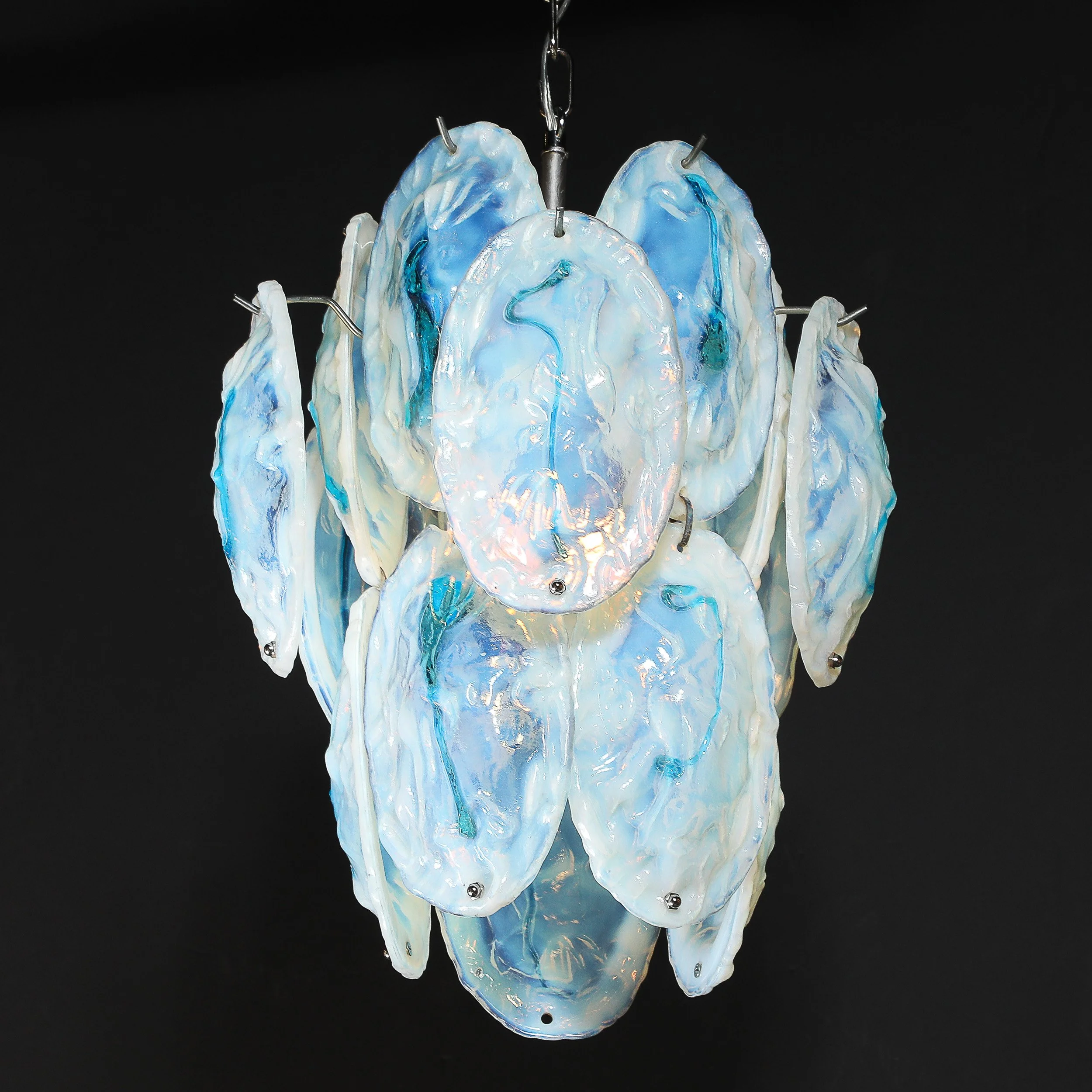 Mid-Century Hand-Blown Murano Opalescent & Cerulean Detail Glass Chandelier offered by High Style Deco — image 2