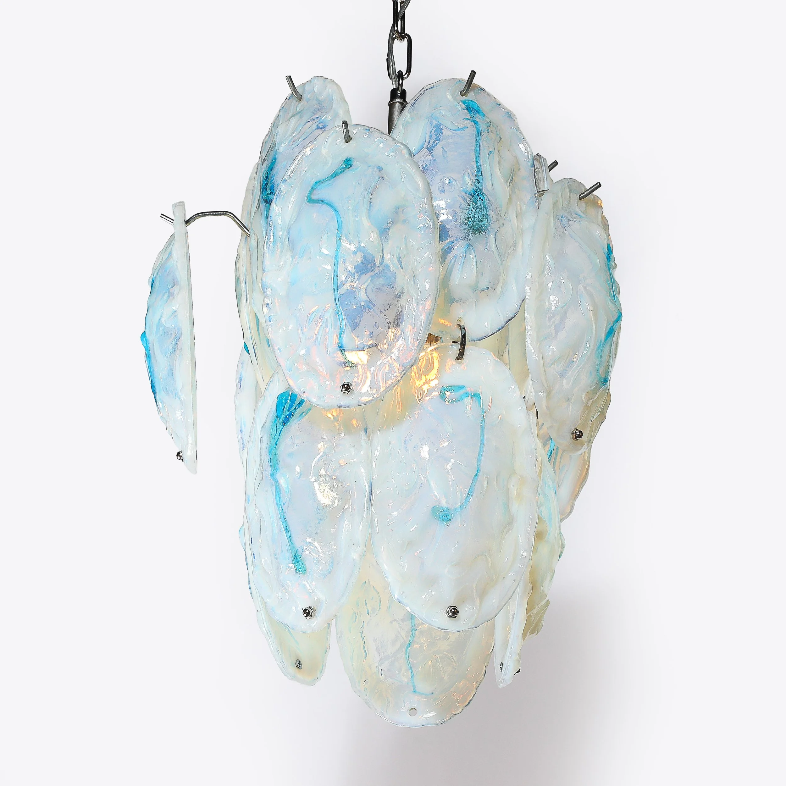 Mid-Century Hand-Blown Murano Opalescent & Cerulean Detail Glass Chandelier offered by High Style Deco — image 6