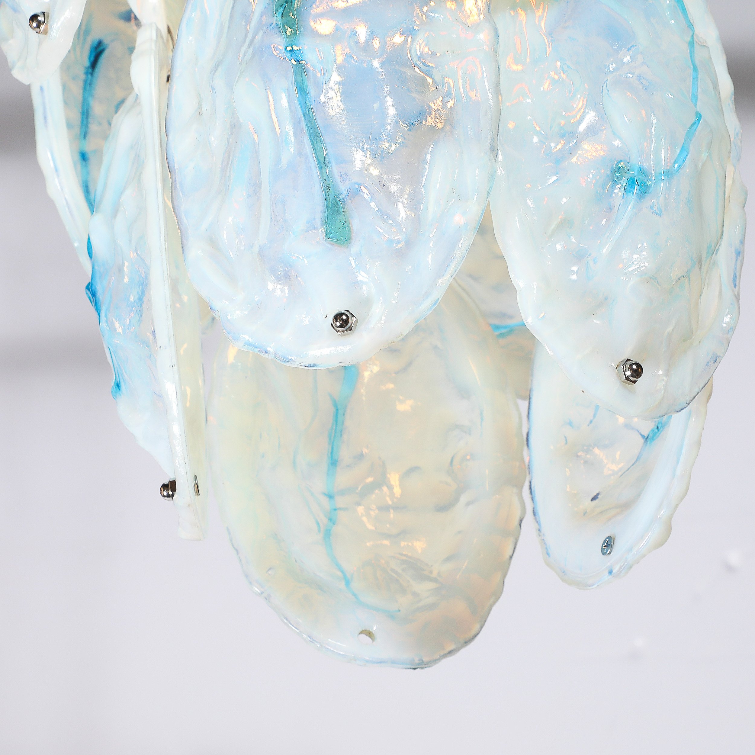 Mid-Century Hand-Blown Murano Opalescent & Cerulean Detail Glass Chandelier offered by High Style Deco — image 7