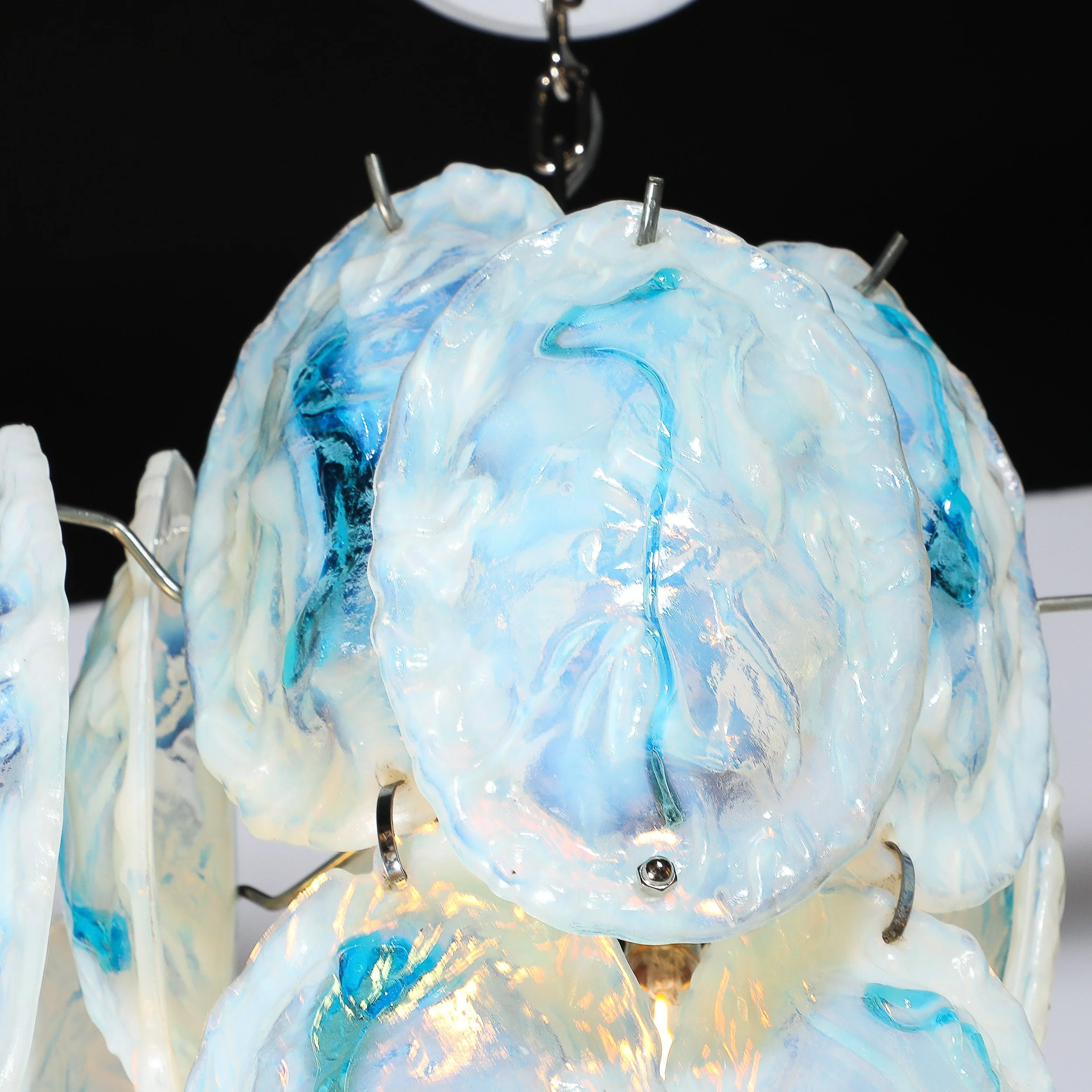 Mid-Century Hand-Blown Murano Opalescent & Cerulean Detail Glass Chandelier offered by High Style Deco — image 8