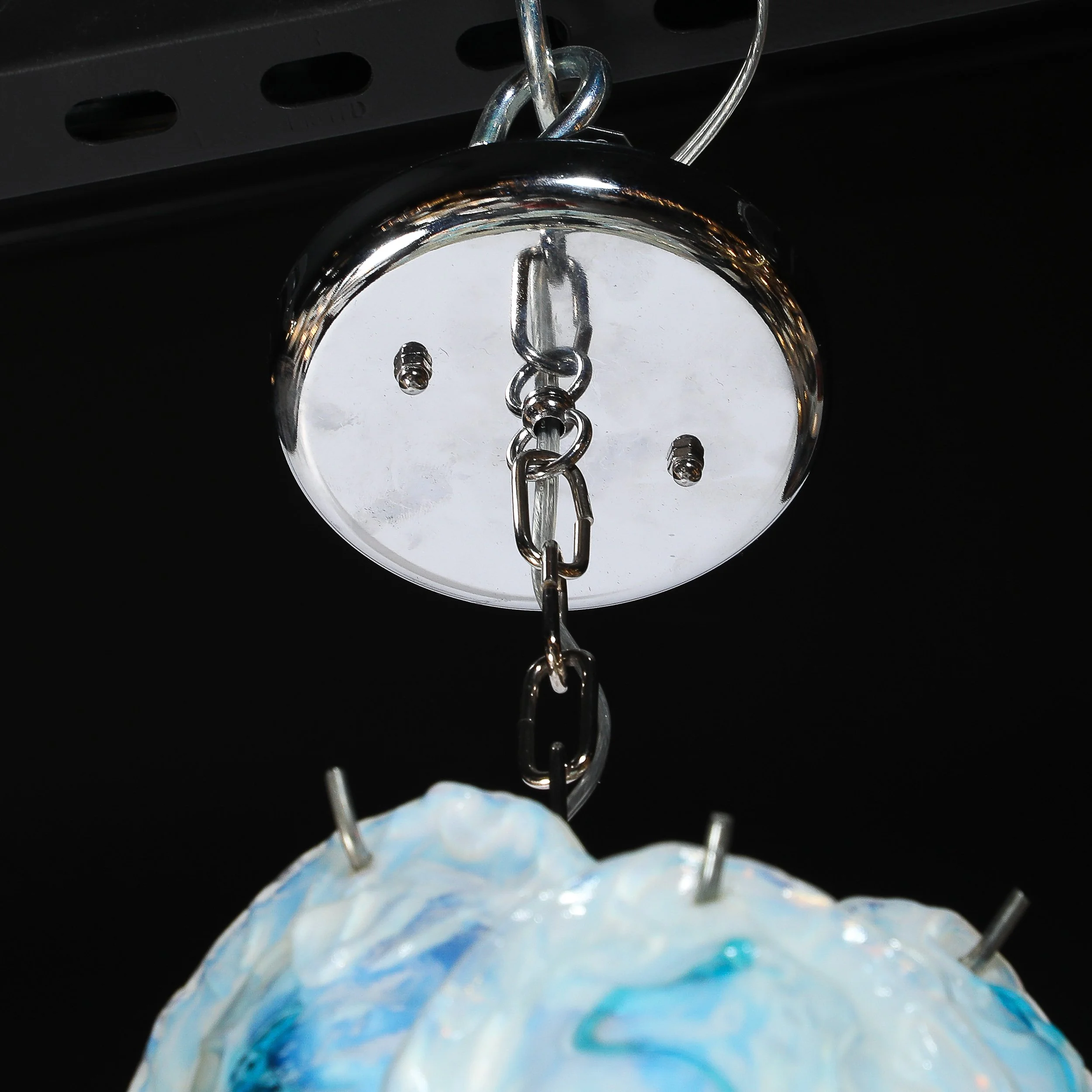 Mid-Century Hand-Blown Murano Opalescent & Cerulean Detail Glass Chandelier offered by High Style Deco — image 9