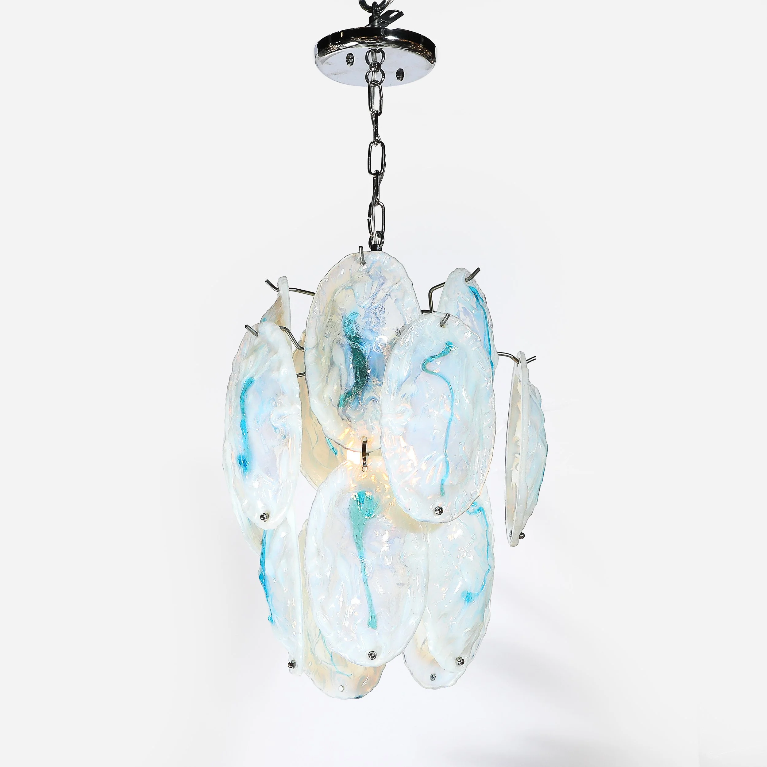 Mid-Century Hand-Blown Murano Opalescent & Cerulean Detail Glass Chandelier offered by High Style Deco — image 10