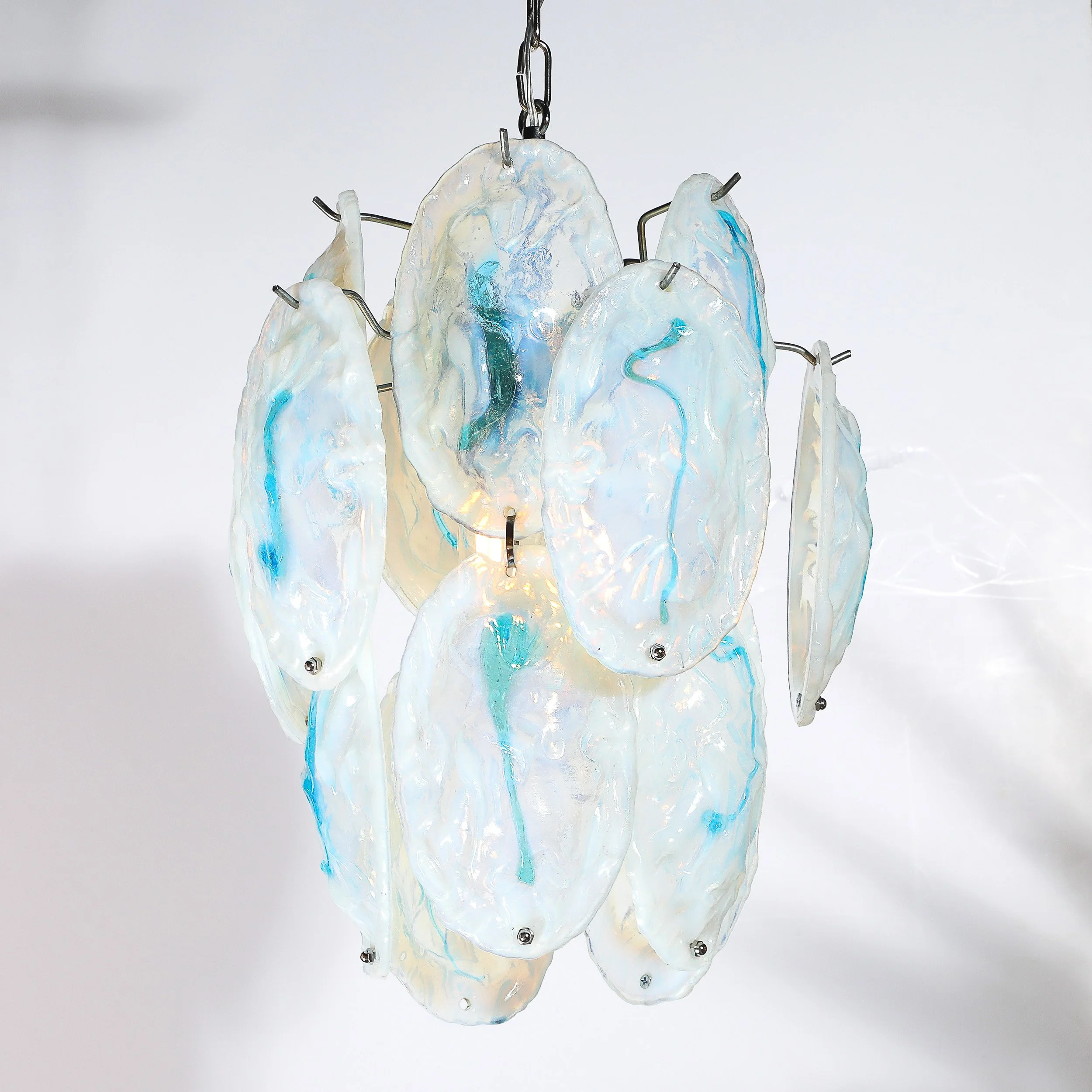 Mid-Century Hand-Blown Murano Opalescent & Cerulean Detail Glass Chandelier offered by High Style Deco — image 11