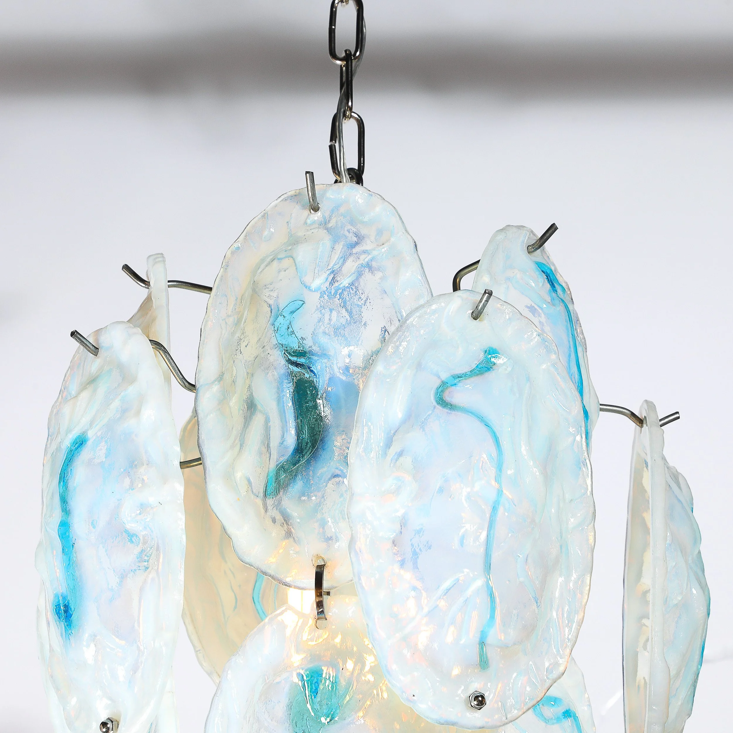 Mid-Century Hand-Blown Murano Opalescent & Cerulean Detail Glass Chandelier offered by High Style Deco — image 12