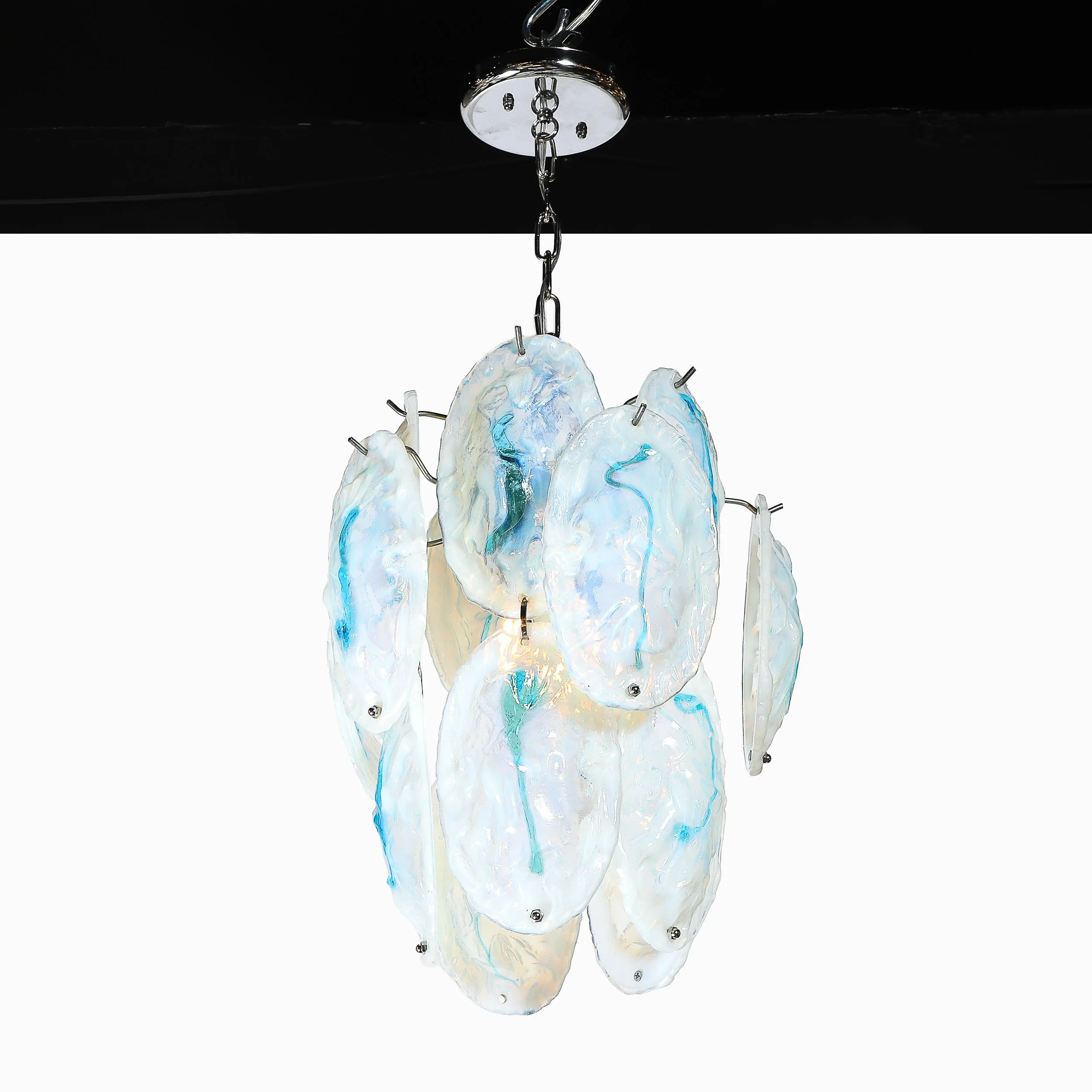 Mid-Century Hand-Blown Murano Opalescent & Cerulean Detail Glass Chandelier offered by High Style Deco — image 13