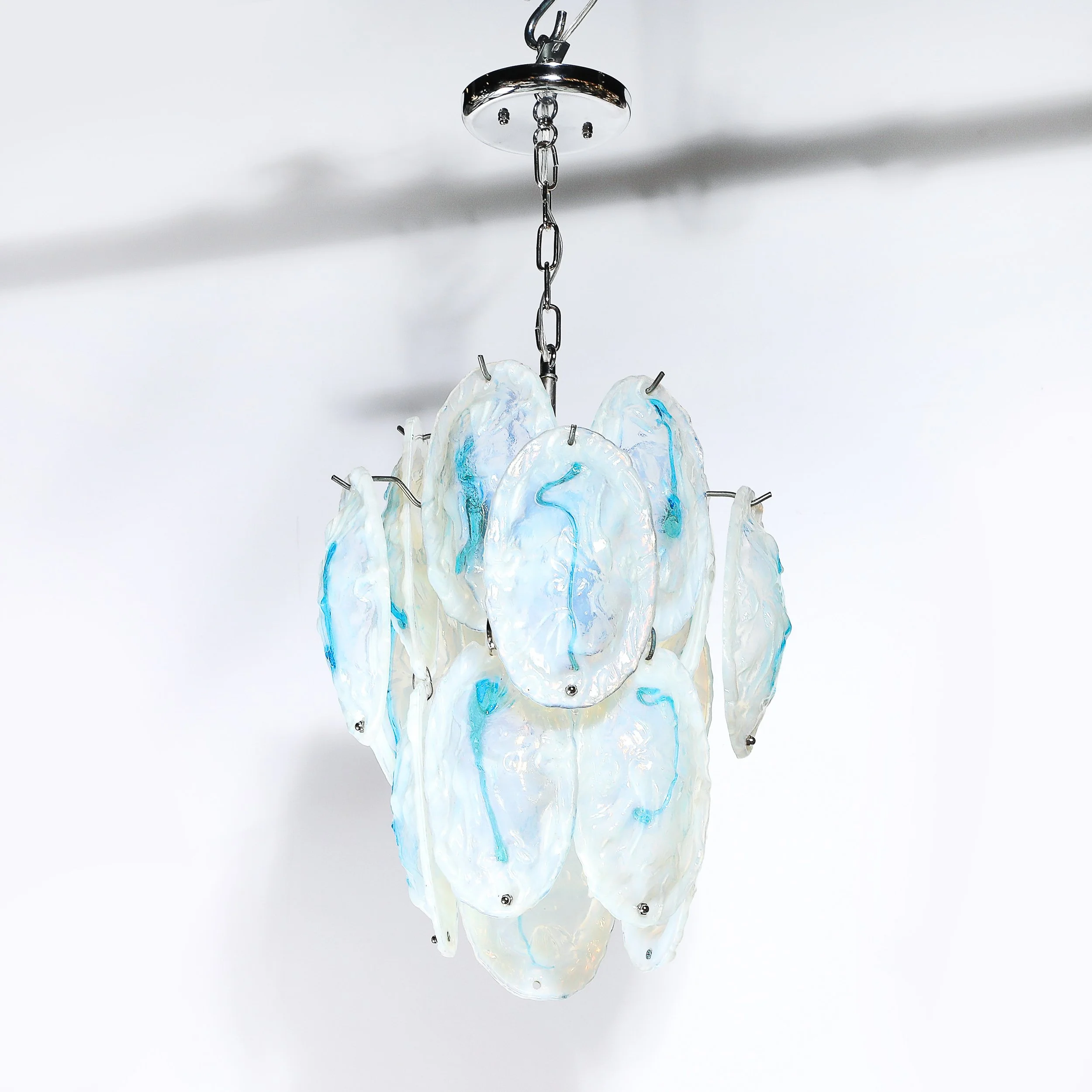 Mid-Century Hand-Blown Murano Opalescent & Cerulean Detail Glass Chandelier offered by High Style Deco — image 14