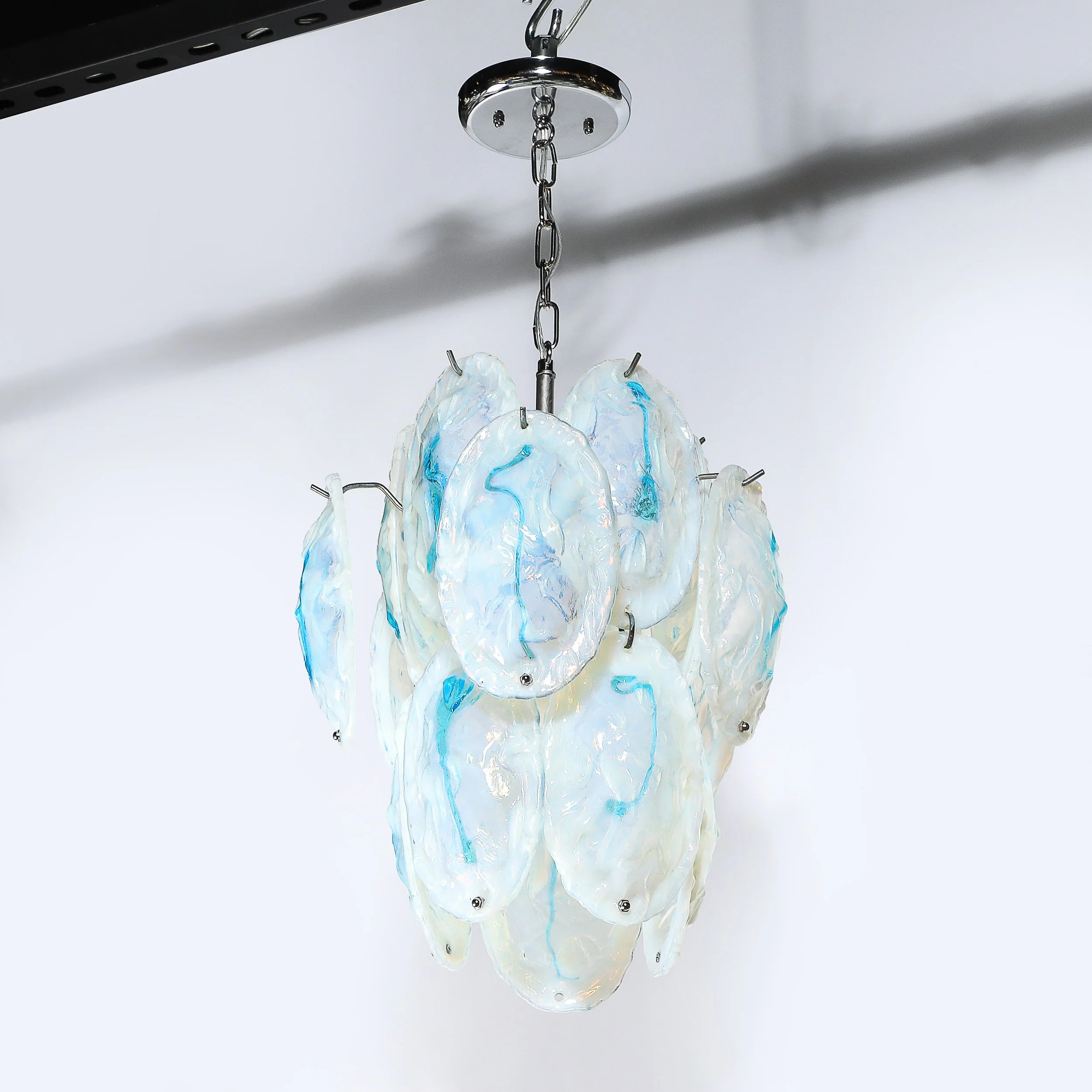 Mid-Century Hand-Blown Murano Opalescent & Cerulean Detail Glass Chandelier offered by High Style Deco — image 15