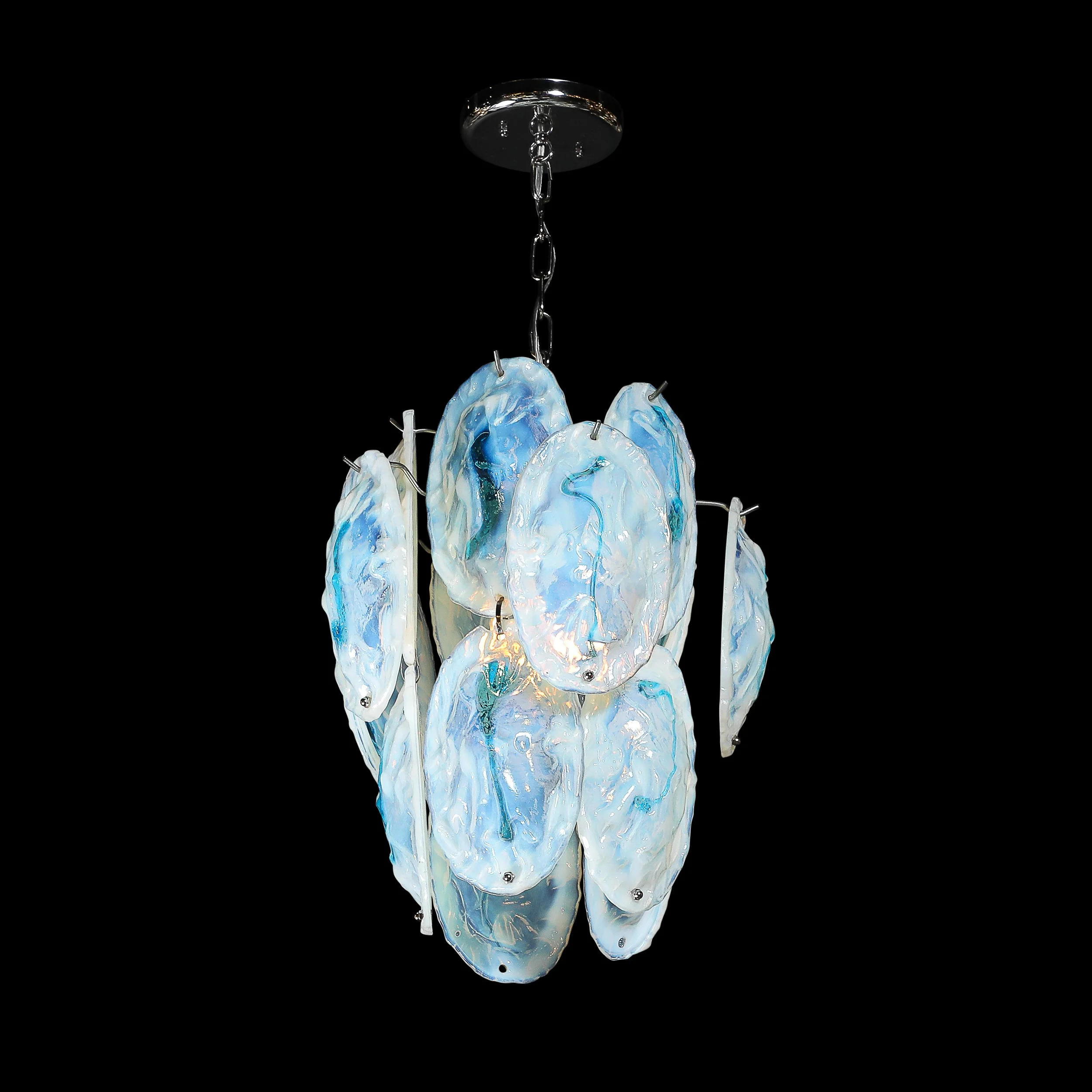 Mid-Century Hand-Blown Murano Opalescent & Cerulean Detail Glass Chandelier offered by High Style Deco — image 16