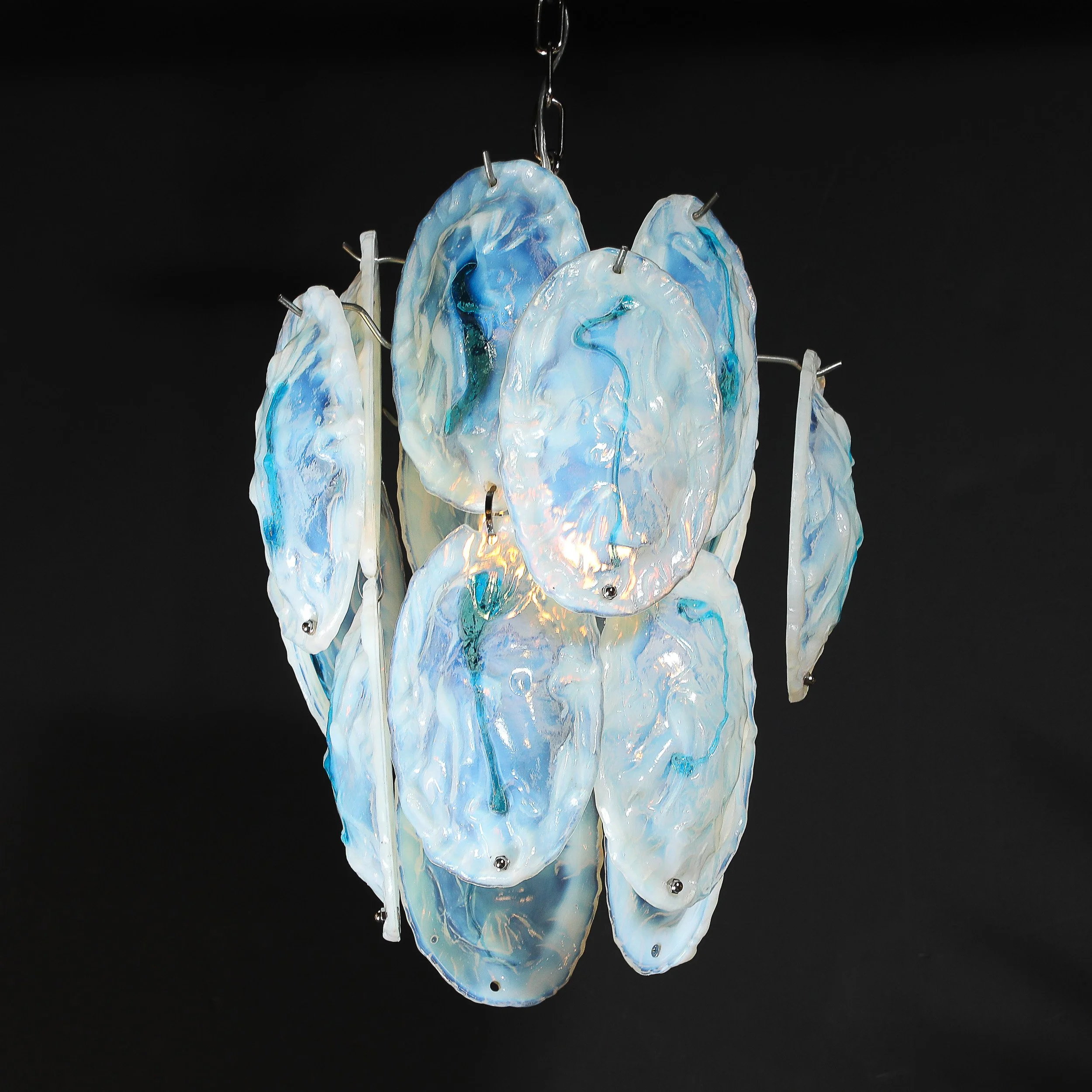 Mid-Century Hand-Blown Murano Opalescent & Cerulean Detail Glass Chandelier offered by High Style Deco — image 17