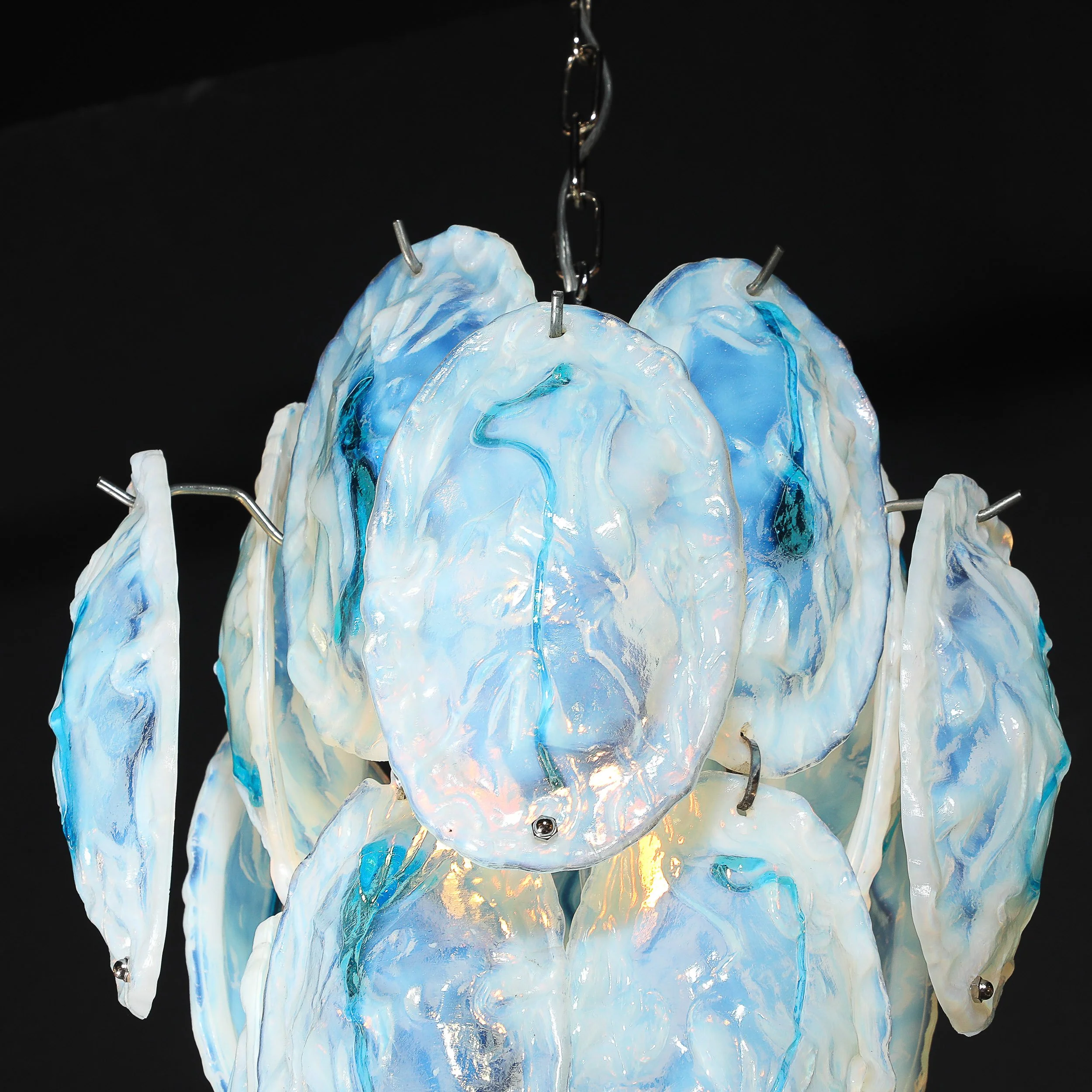 Mid-Century Hand-Blown Murano Opalescent & Cerulean Detail Glass Chandelier offered by High Style Deco — image 18