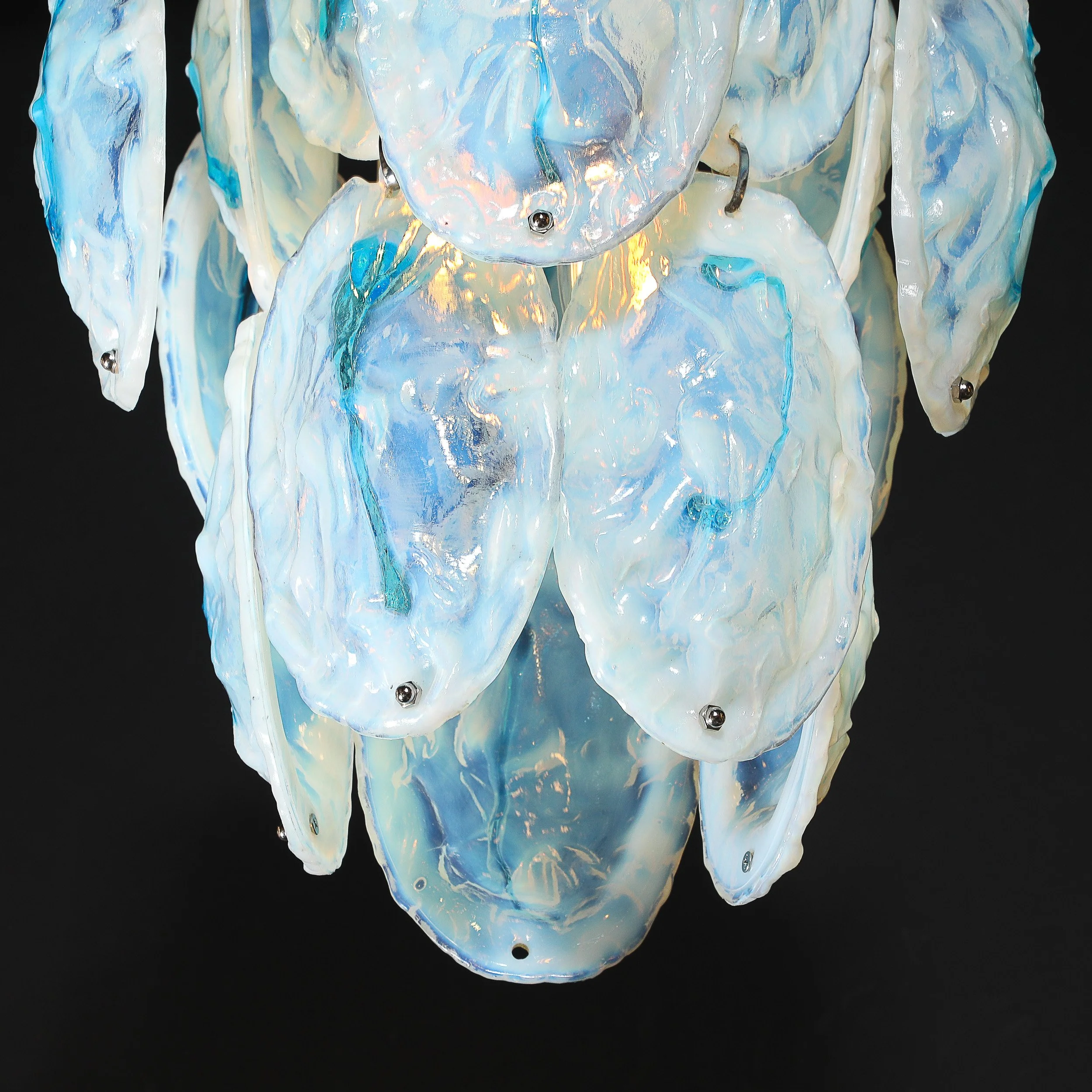 Mid-Century Hand-Blown Murano Opalescent & Cerulean Detail Glass Chandelier offered by High Style Deco — image 19