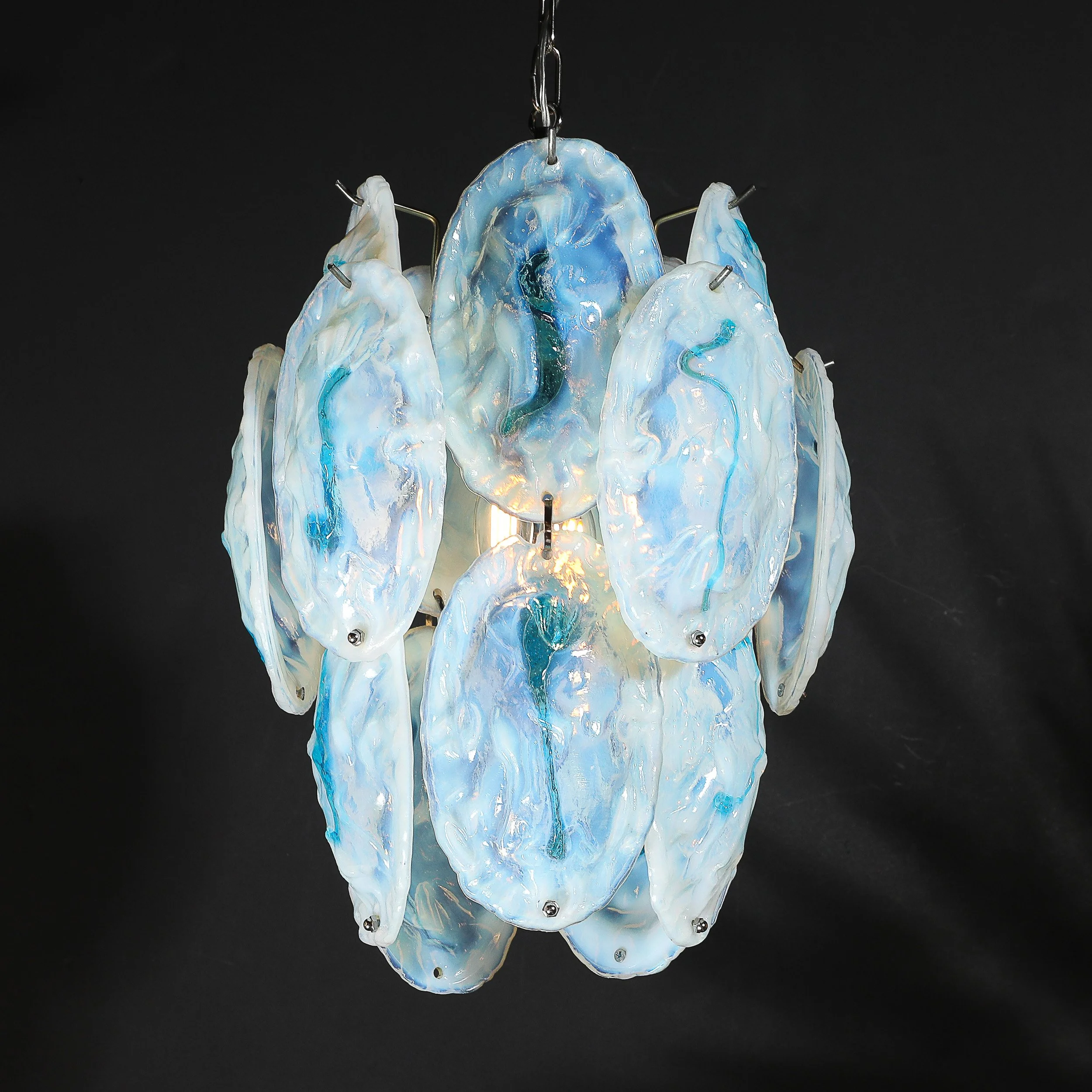 Mid-Century Hand-Blown Murano Opalescent & Cerulean Detail Glass Chandelier offered by High Style Deco — image 20