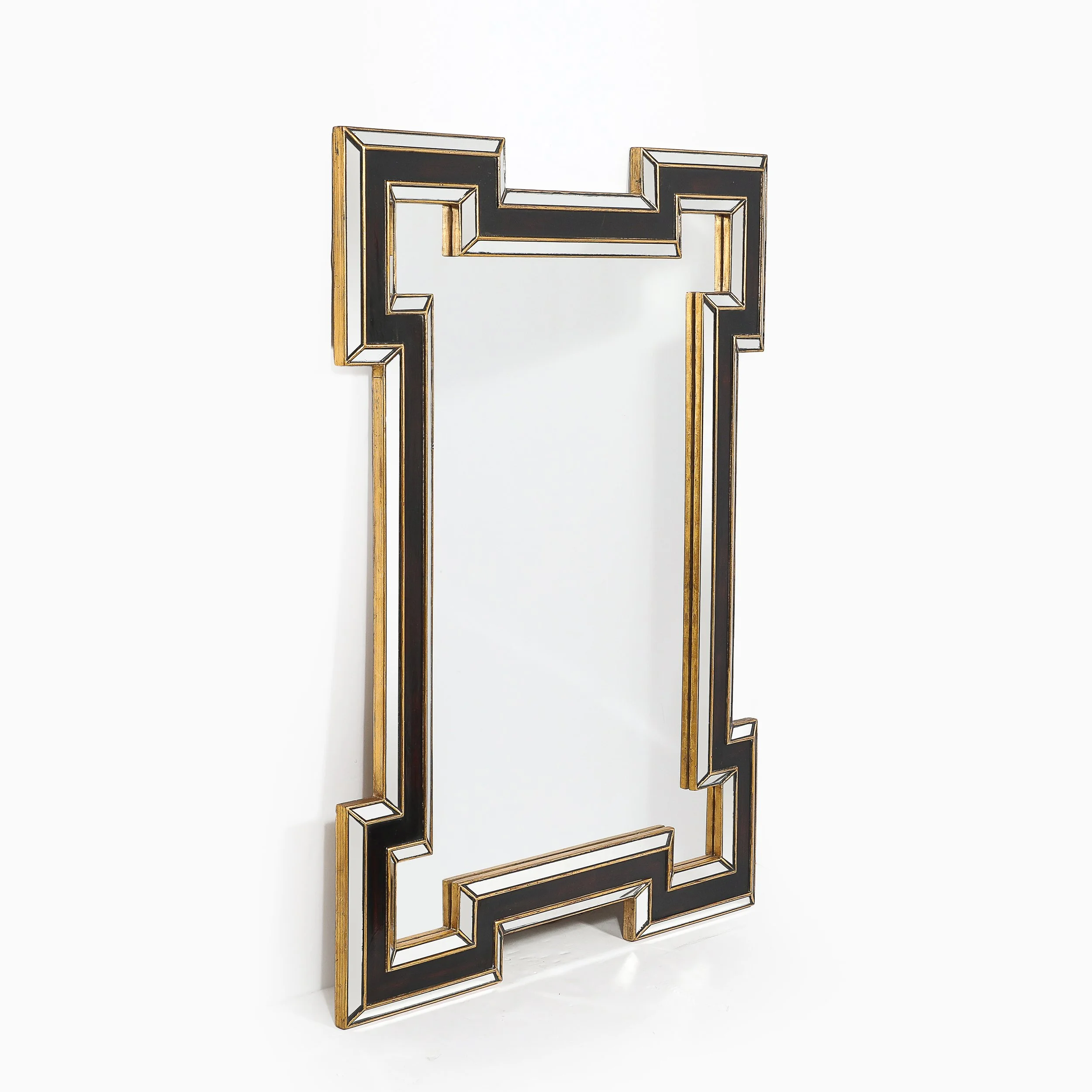 Mid-Century Etruscan Key Form Segmented Umber Lacquered & Giltwood Lined Mirror offered by High Style Deco — image 2