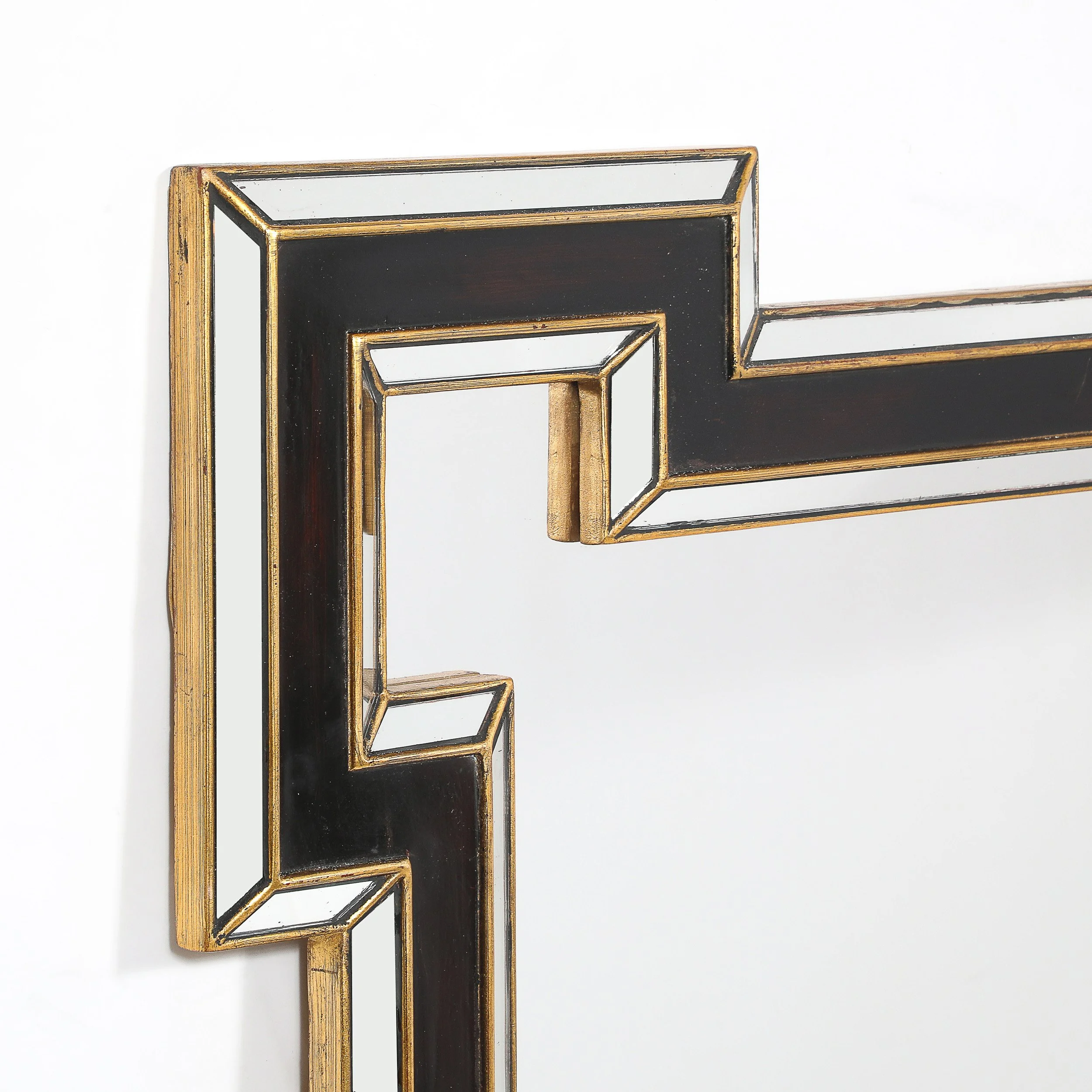 Mid-Century Etruscan Key Form Segmented Umber Lacquered & Giltwood Lined Mirror offered by High Style Deco — image 3