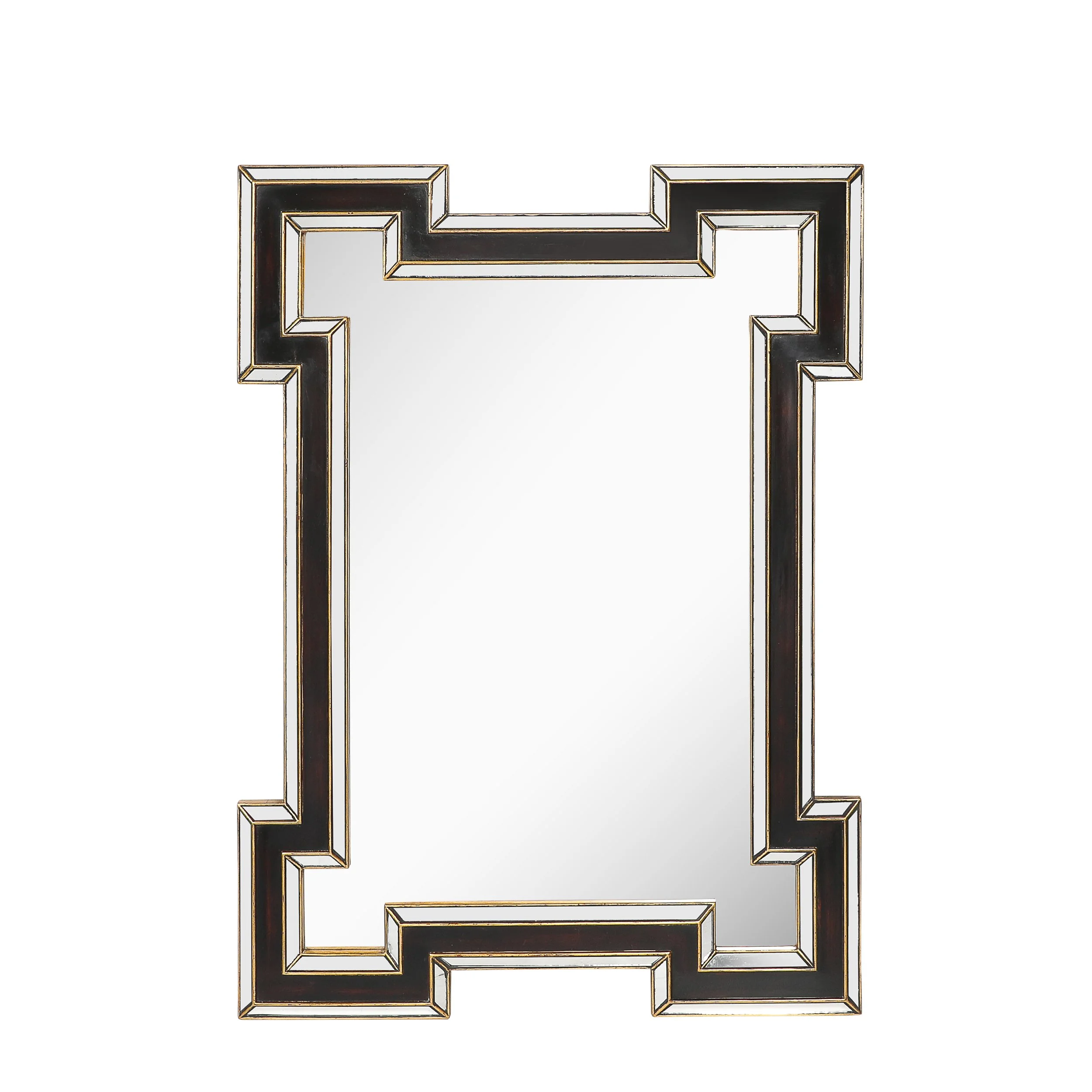 Mid-Century Etruscan Key Form Segmented Umber Lacquered & Giltwood Lined Mirror offered by High Style Deco — image 1