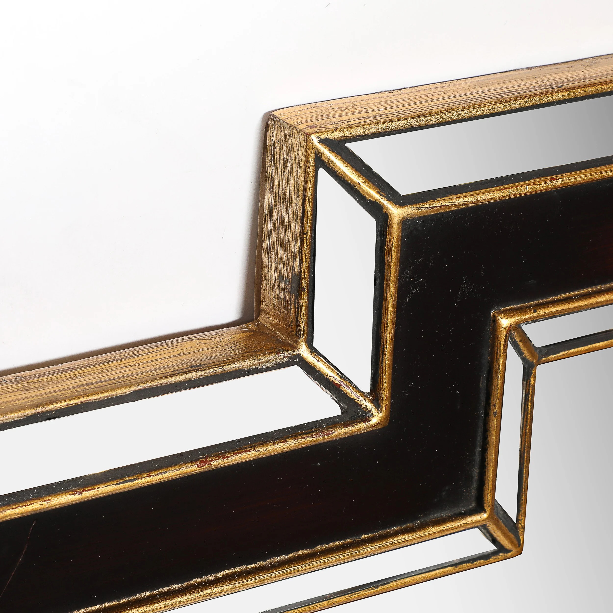 Mid-Century Etruscan Key Form Segmented Umber Lacquered & Giltwood Lined Mirror offered by High Style Deco — image 9