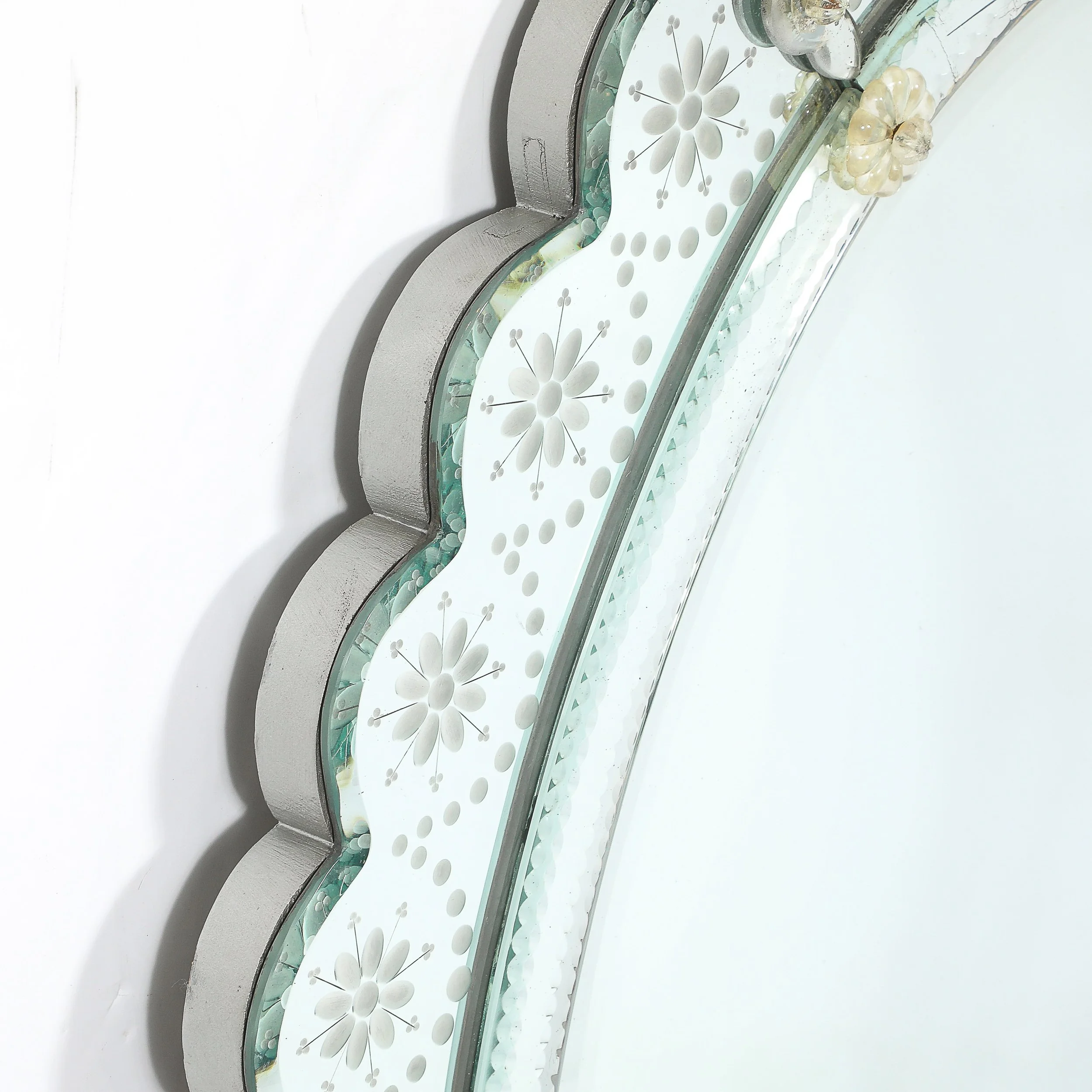 Mid-Century Modernist Scallop Design Reverse-Etched & Beveled Mirror offered by High Style Deco — image 3