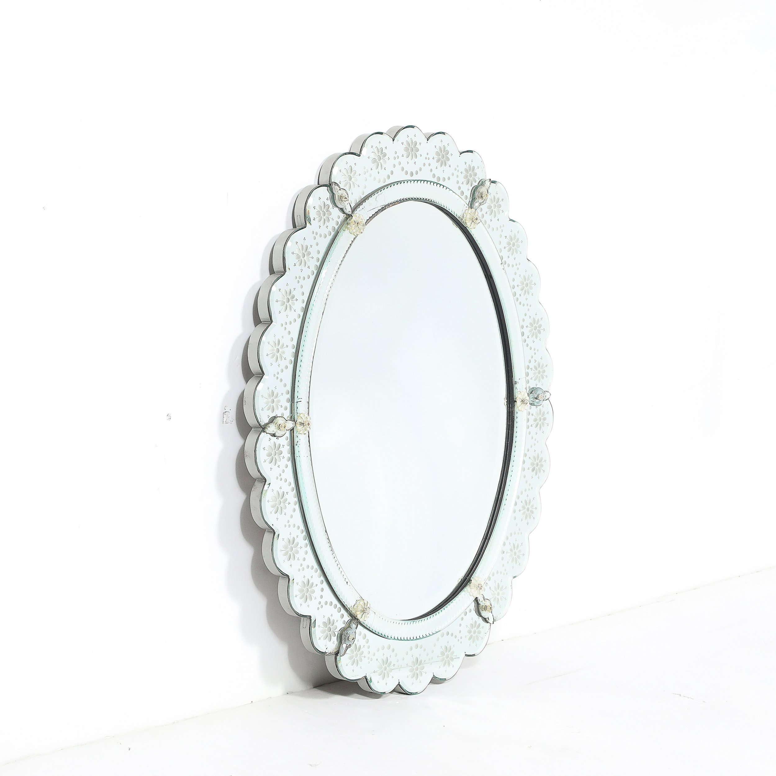 Mid-Century Modernist Scallop Design Reverse-Etched & Beveled Mirror offered by High Style Deco — image 2