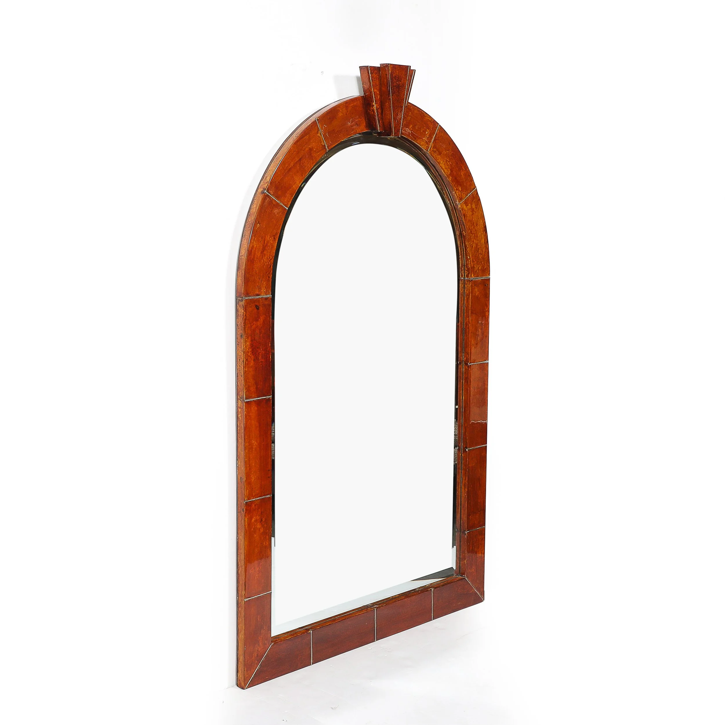Mid-Century Tessellated Lacquered Goatskin Arched Mirror signed Karl Springer offered by High Style Deco — image 3