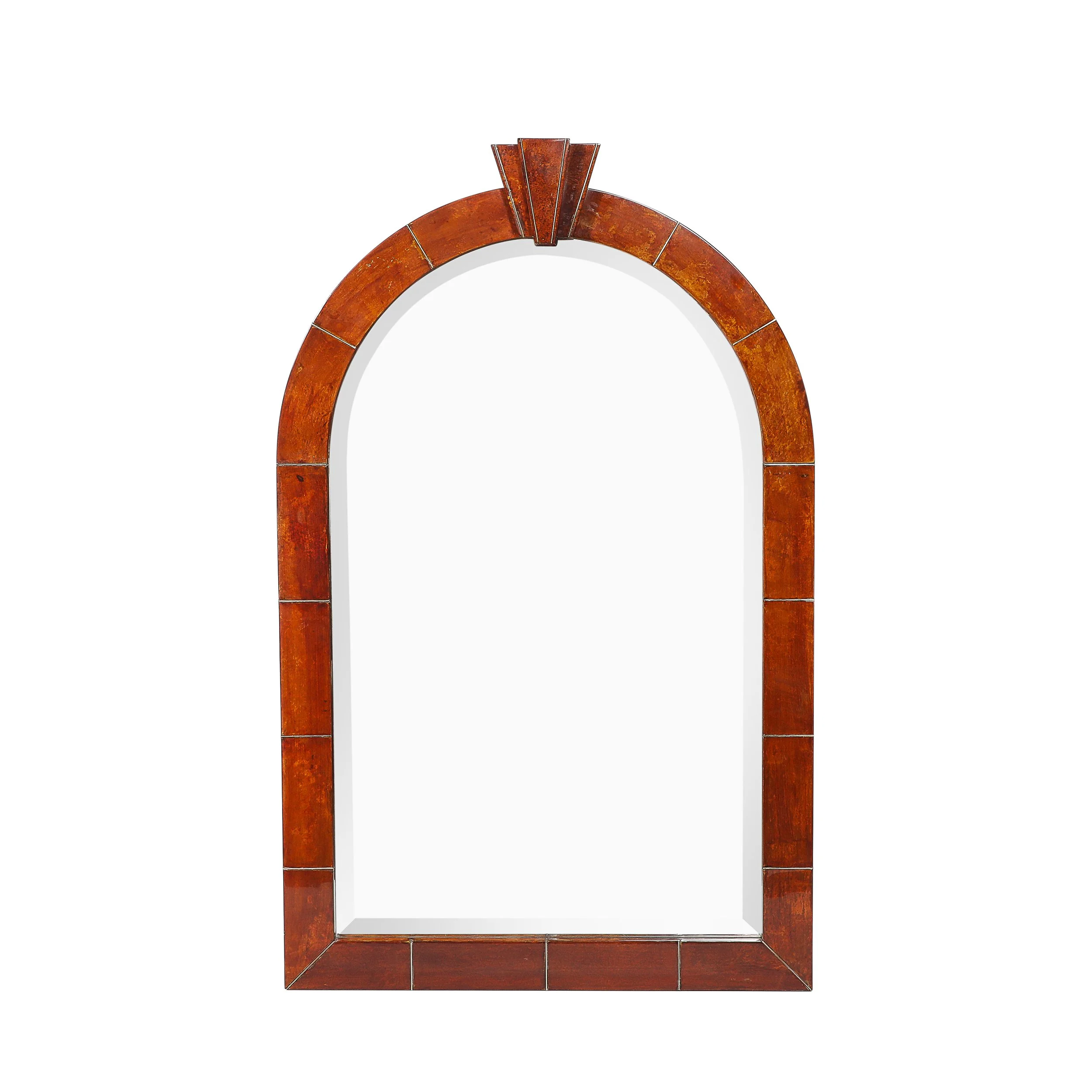 Mid-Century Tessellated Lacquered Goatskin Arched Mirror signed Karl Springer offered by High Style Deco — image 1
