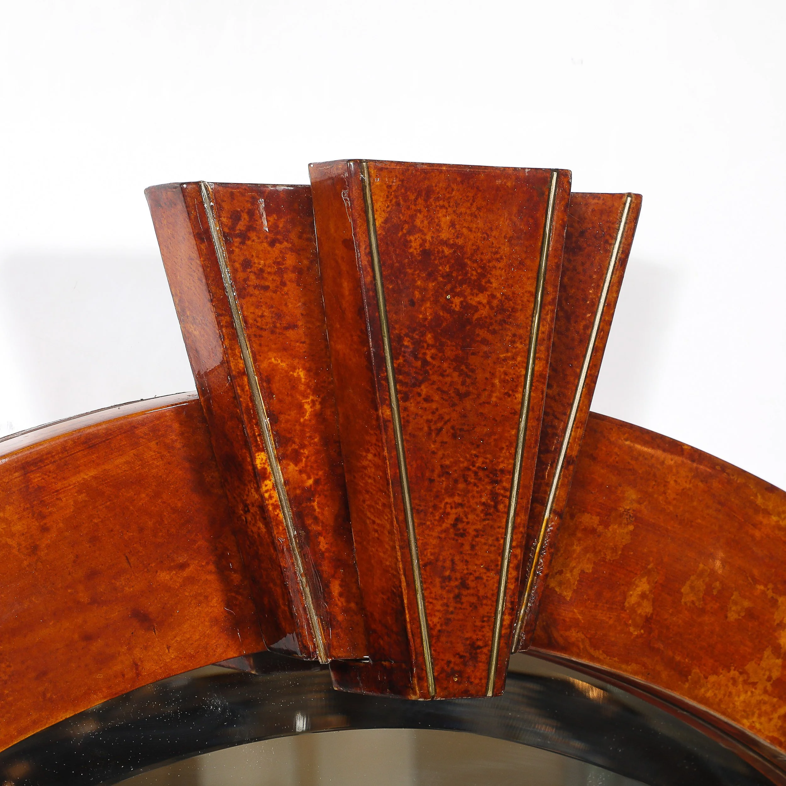 Mid-Century Tessellated Lacquered Goatskin Arched Mirror signed Karl Springer offered by High Style Deco — image 8