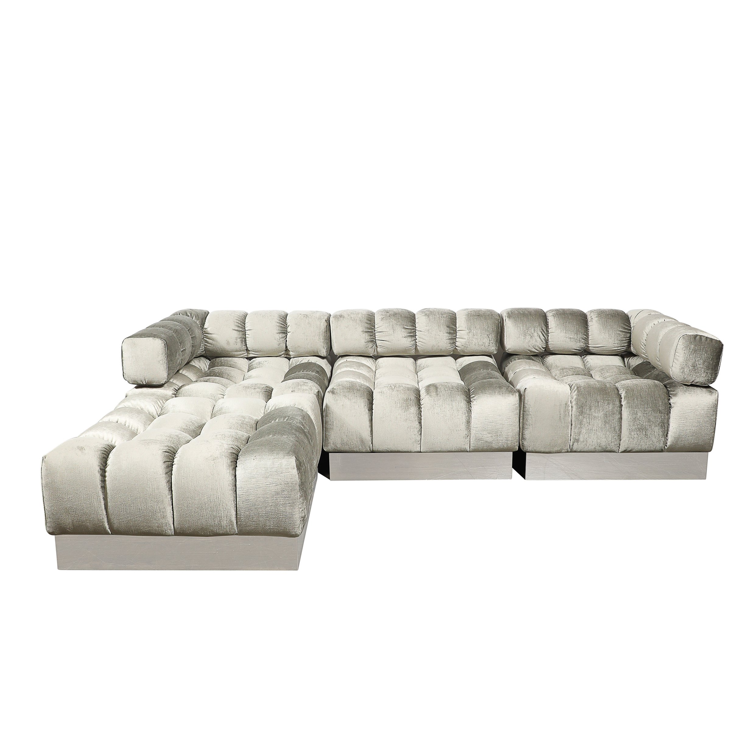Mid-Century Harvey Probber 4-Piece Deep Tufted Modular Sofa in Platinum Velvet offered by High Style Deco — image 1