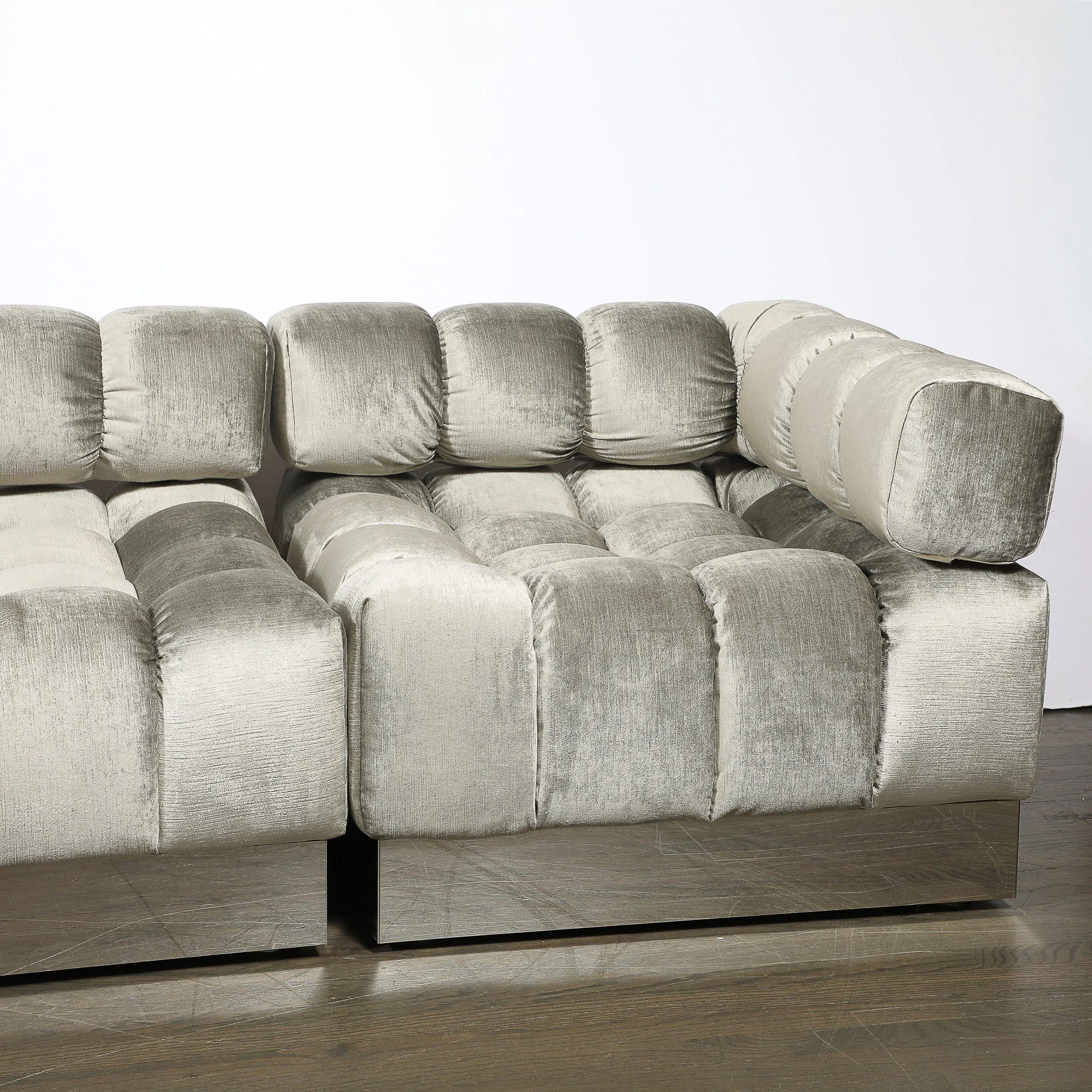 Mid-Century Harvey Probber 4-Piece Deep Tufted Modular Sofa in Platinum Velvet offered by High Style Deco — image 5
