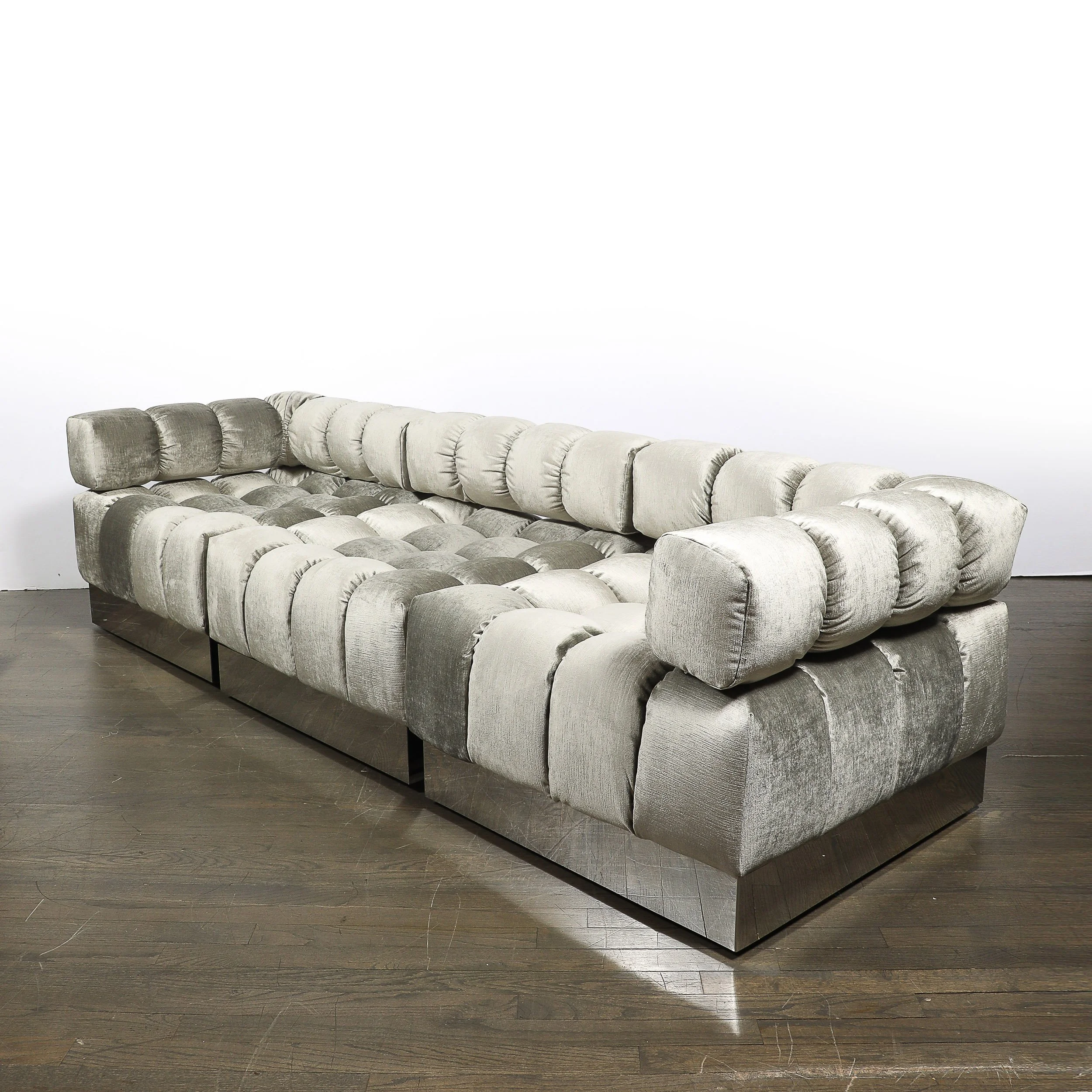 Mid-Century Harvey Probber 4-Piece Deep Tufted Modular Sofa in Platinum Velvet offered by High Style Deco — image 7