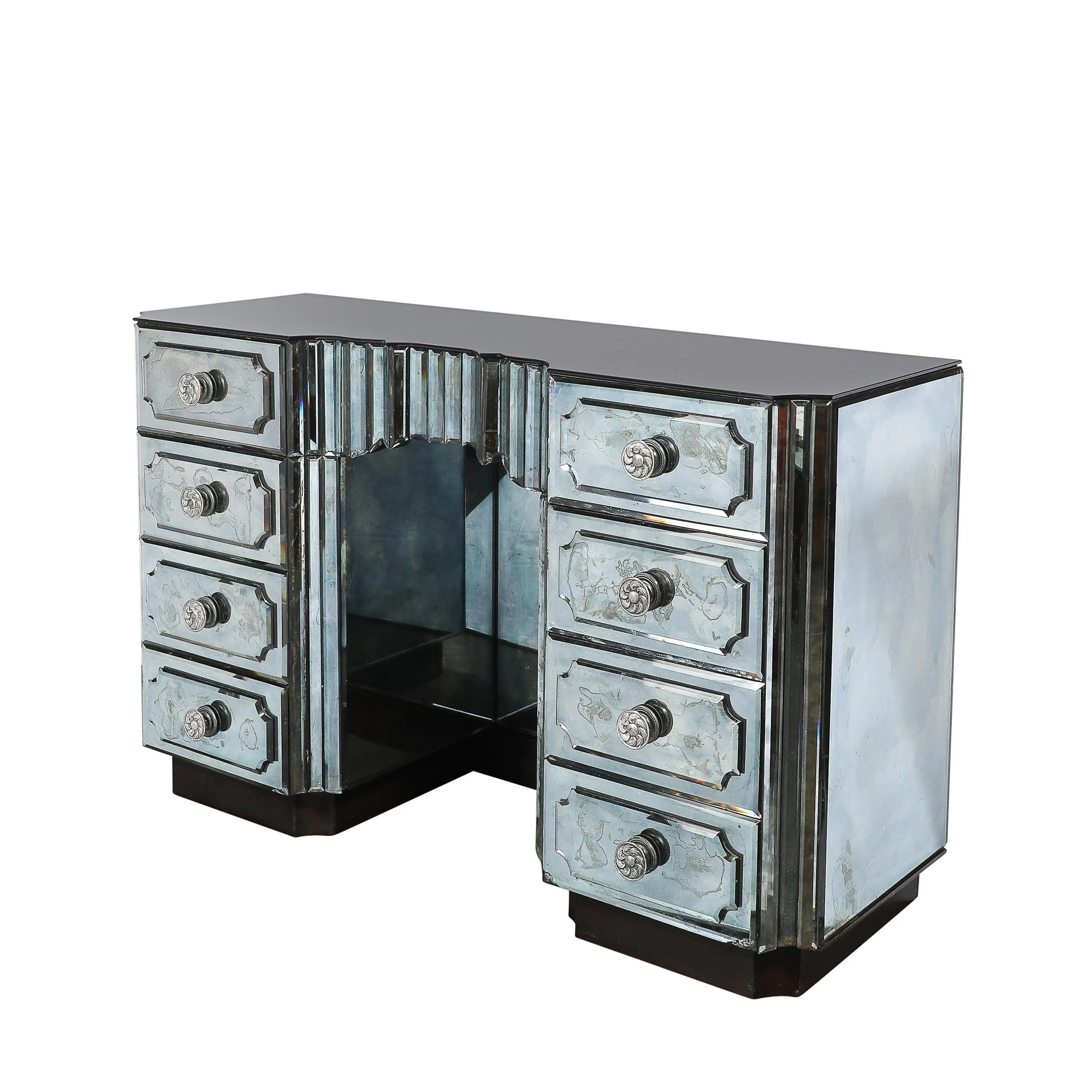 Art Deco Smoked Beveled Mirrored Vanity with Silvered Bronze Pulls offered by High Style Deco — image 1
