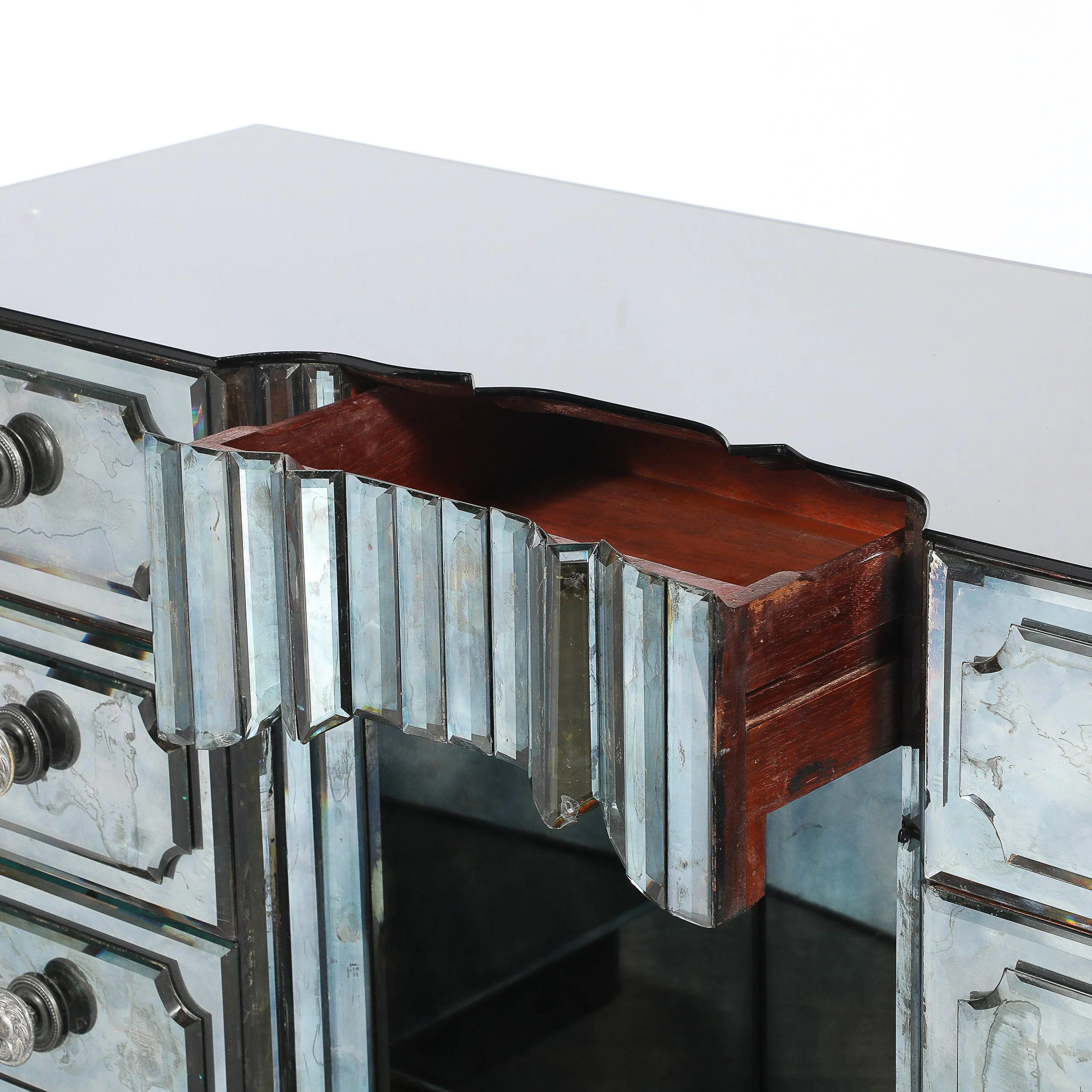 Art Deco Smoked Beveled Mirrored Vanity with Silvered Bronze Pulls offered by High Style Deco — image 3