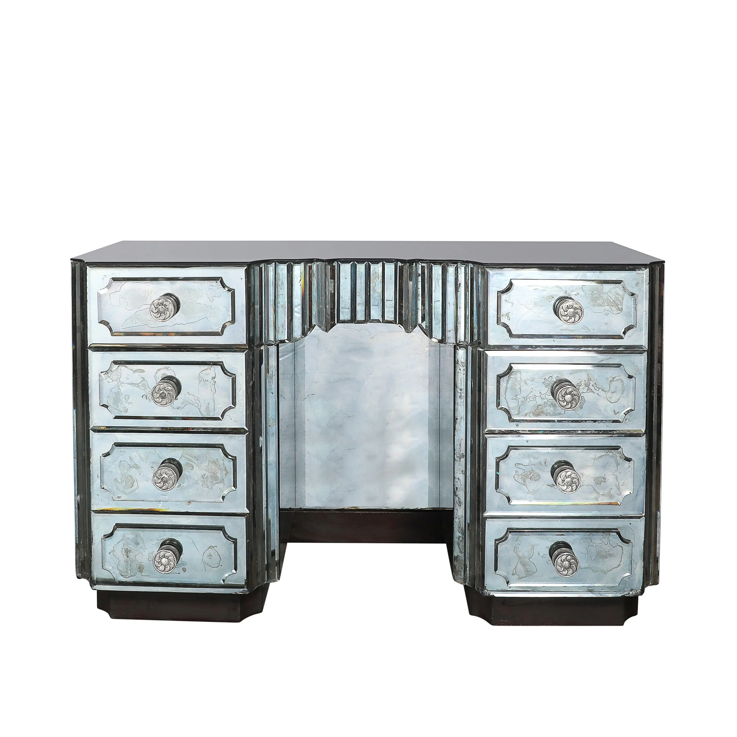 Art Deco Smoked Beveled Mirrored Vanity with Silvered Bronze Pulls offered by High Style Deco — image 2