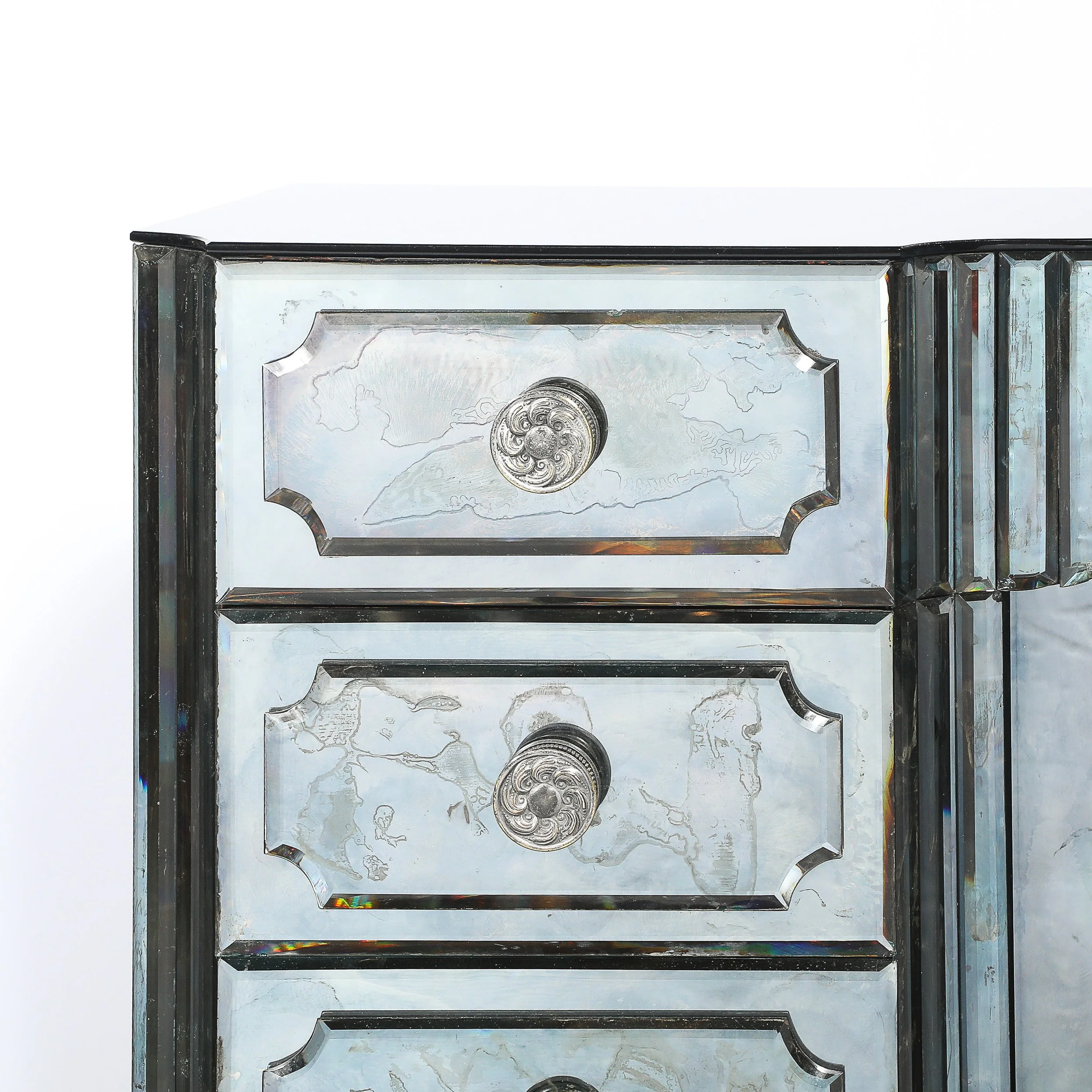 Art Deco Smoked Beveled Mirrored Vanity with Silvered Bronze Pulls offered by High Style Deco — image 4