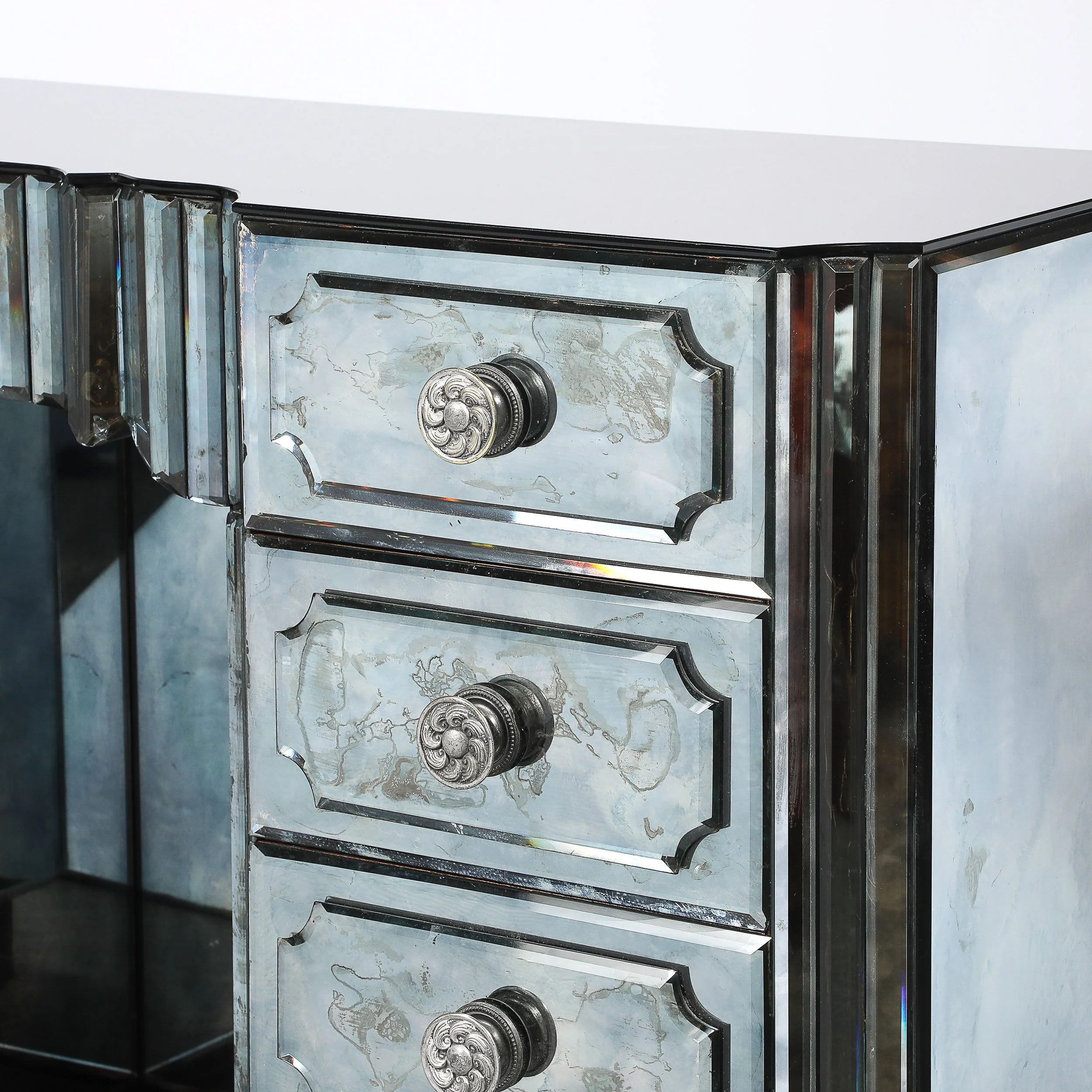 Art Deco Smoked Beveled Mirrored Vanity with Silvered Bronze Pulls offered by High Style Deco — image 7
