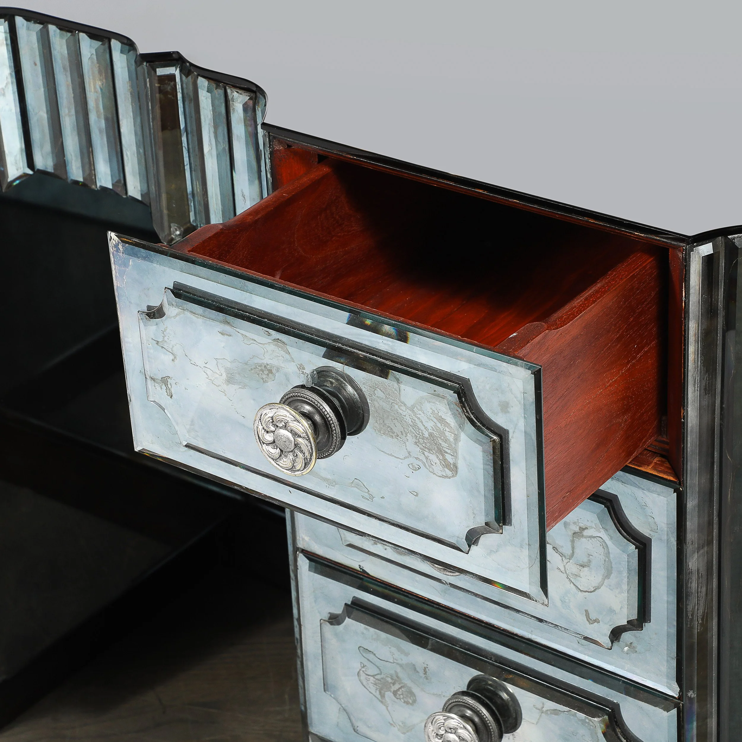 Art Deco Smoked Beveled Mirrored Vanity with Silvered Bronze Pulls offered by High Style Deco — image 8