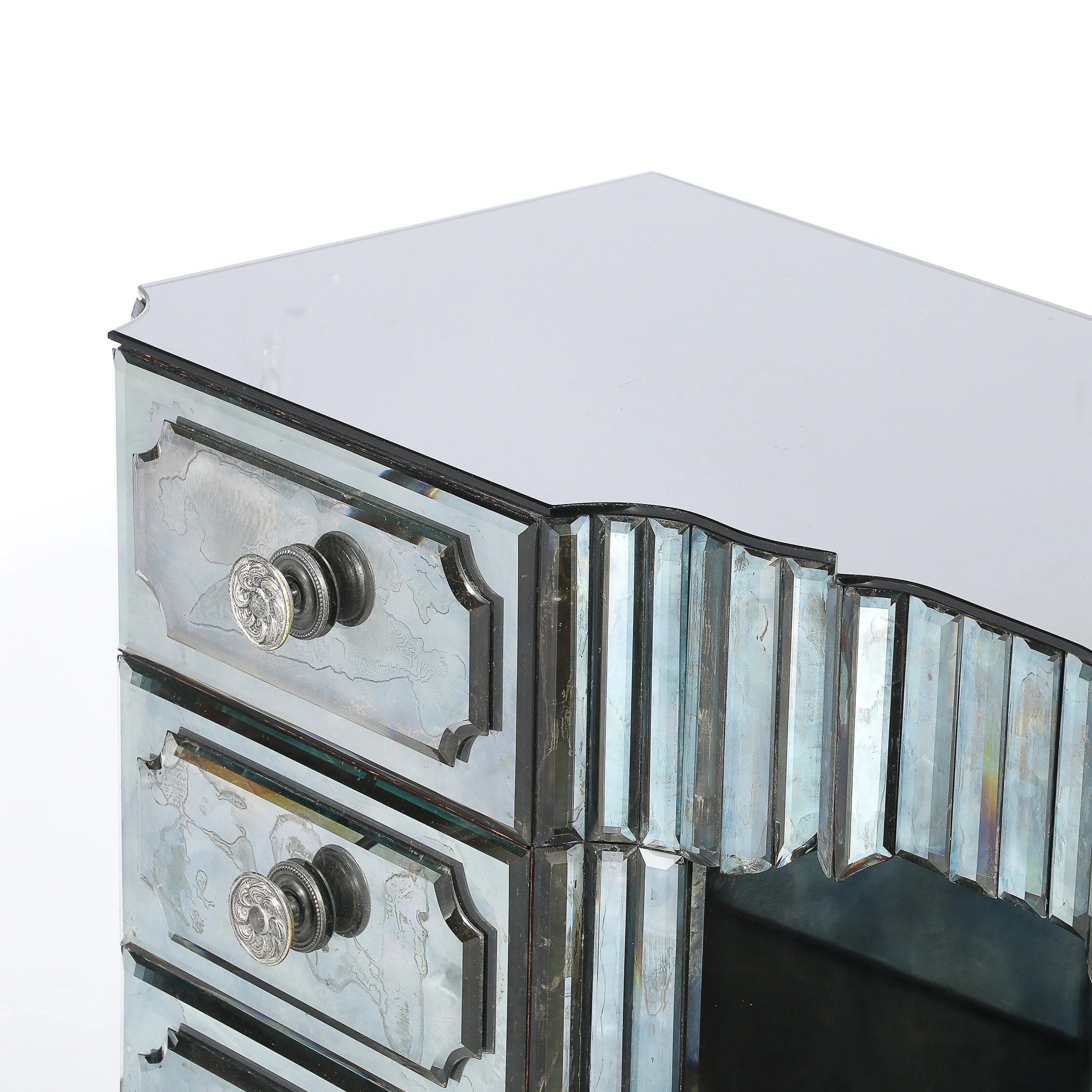 Art Deco Smoked Beveled Mirrored Vanity with Silvered Bronze Pulls offered by High Style Deco — image 9