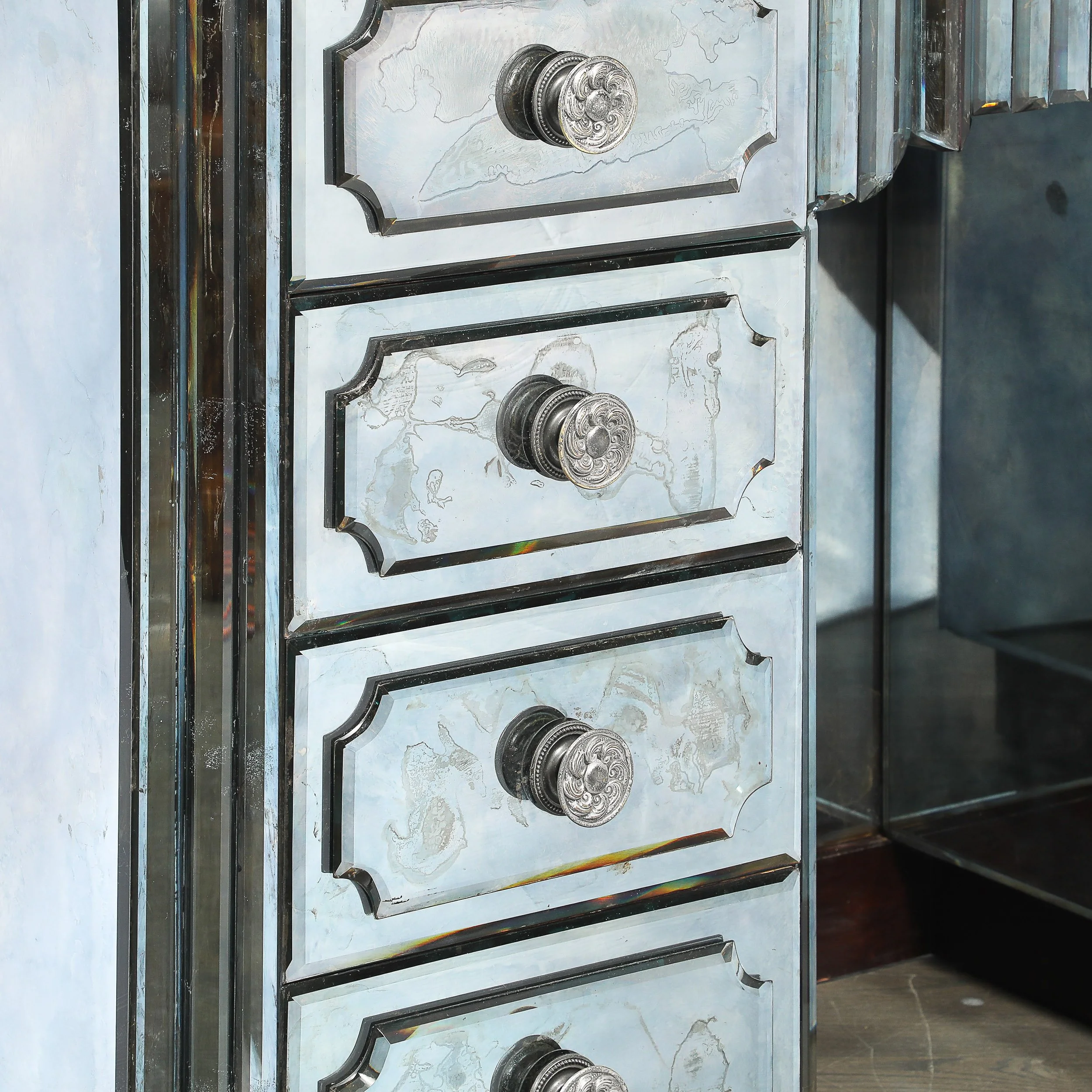 Art Deco Smoked Beveled Mirrored Vanity with Silvered Bronze Pulls offered by High Style Deco — image 15