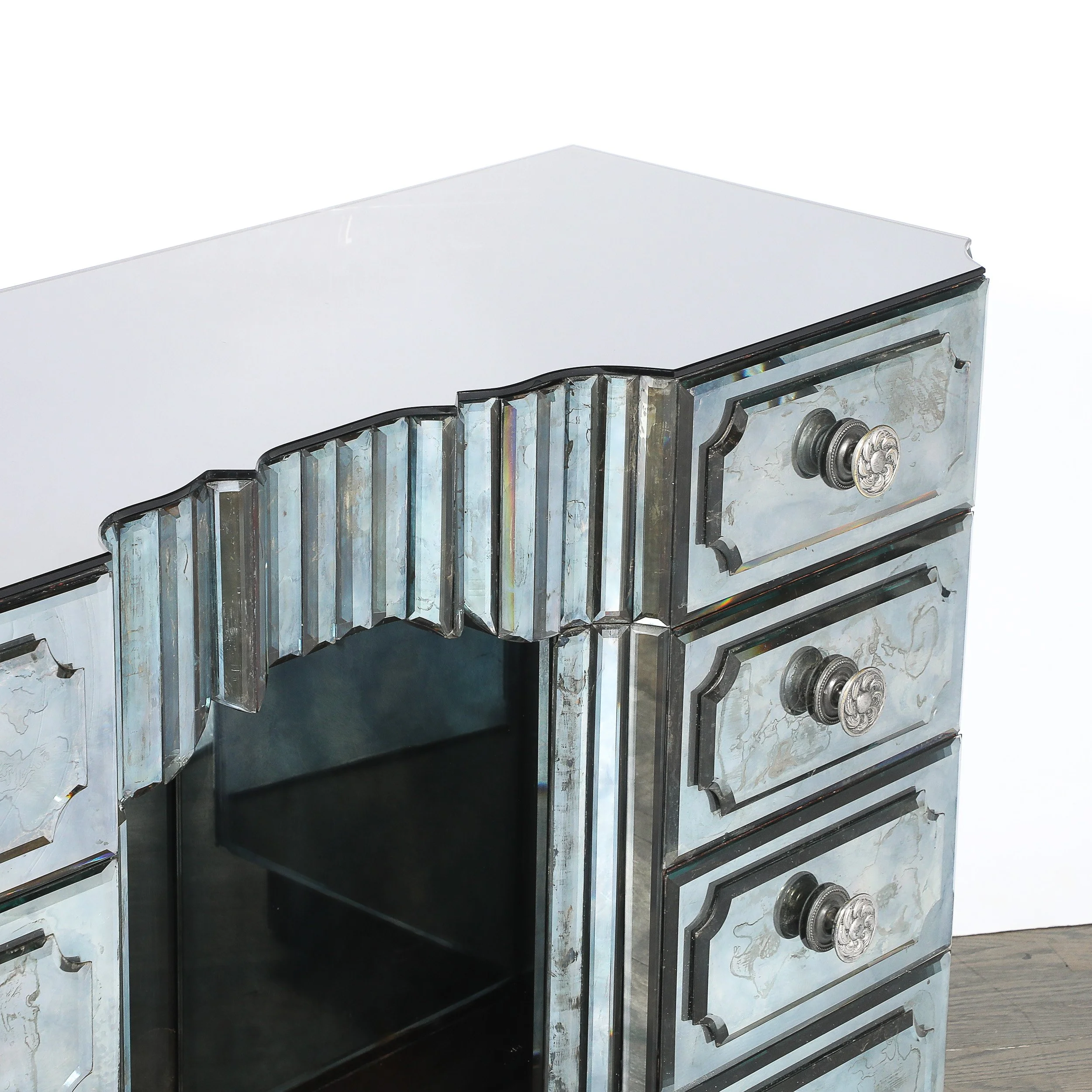 Art Deco Smoked Beveled Mirrored Vanity with Silvered Bronze Pulls offered by High Style Deco — image 16