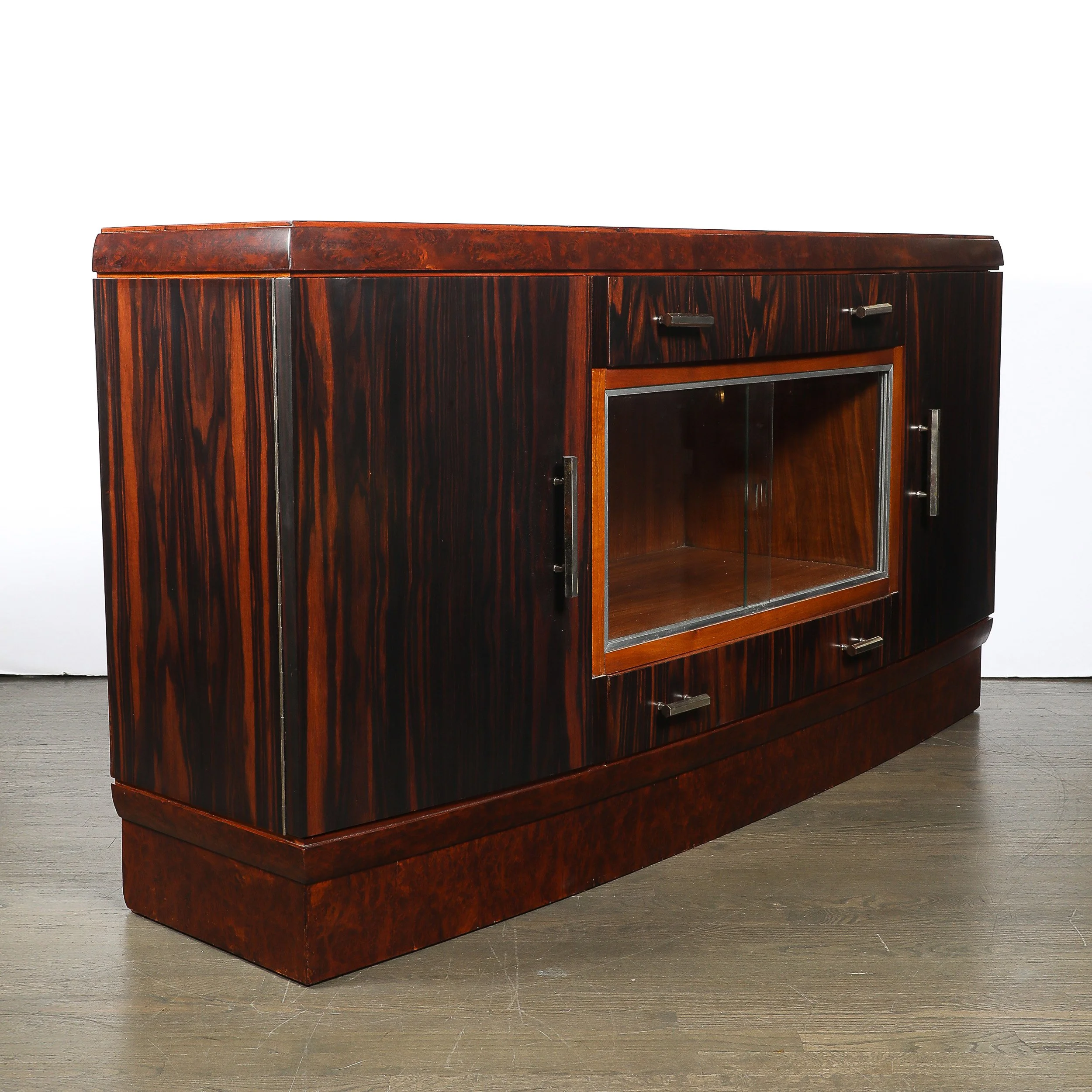 Art Deco Rosewood, Burled Carpathian Elm & Acacia Sideboard w/ Nickled Bronze offered by High Style Deco — image 2