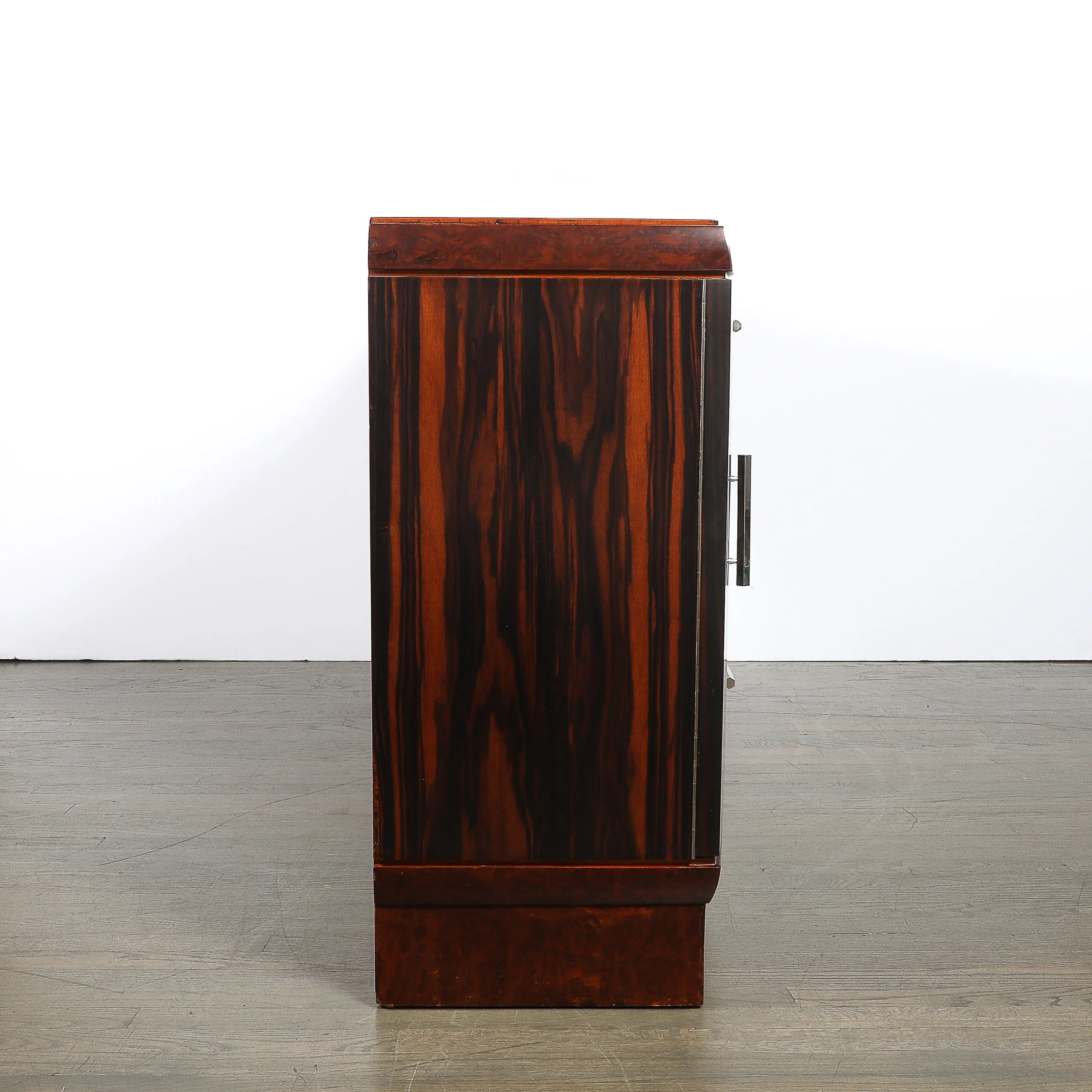 Art Deco Rosewood, Burled Carpathian Elm & Acacia Sideboard w/ Nickled Bronze offered by High Style Deco — image 4