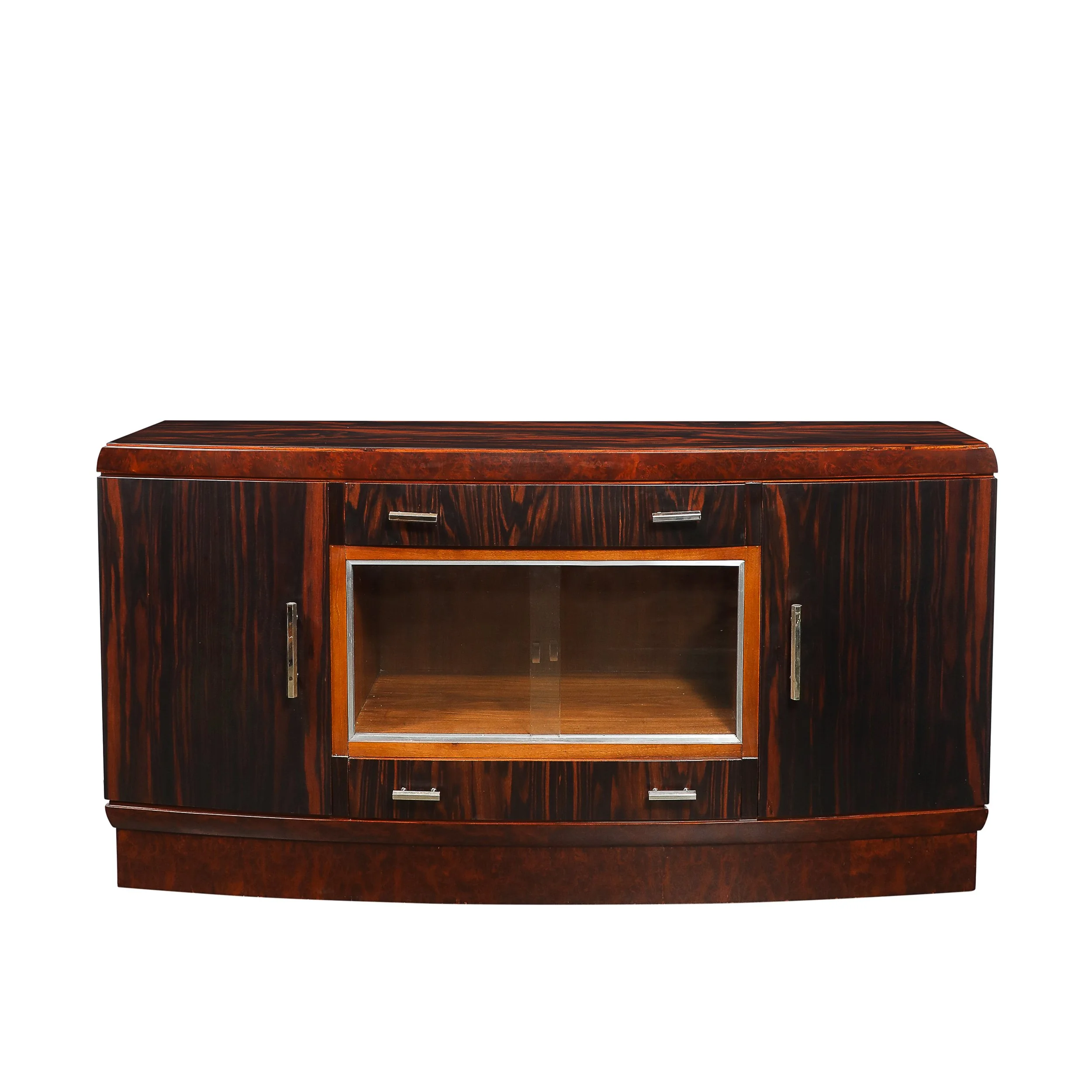 Art Deco Rosewood, Burled Carpathian Elm & Acacia Sideboard w/ Nickled Bronze offered by High Style Deco — image 1