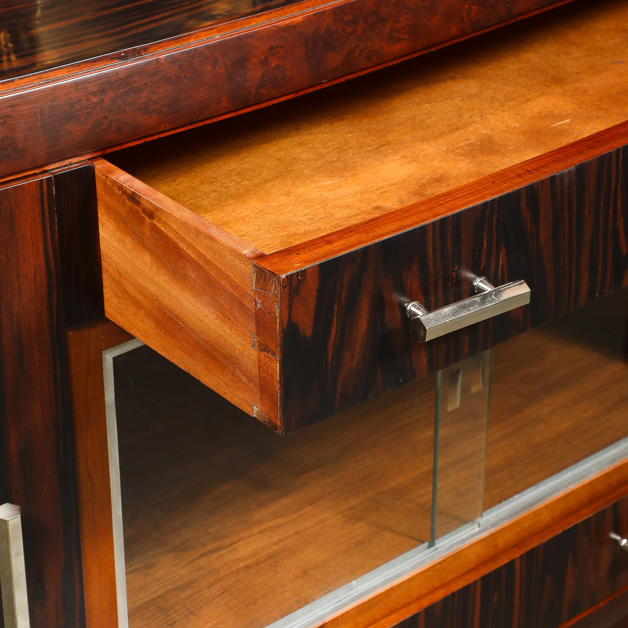 Art Deco Rosewood, Burled Carpathian Elm & Acacia Sideboard w/ Nickled Bronze offered by High Style Deco — image 3