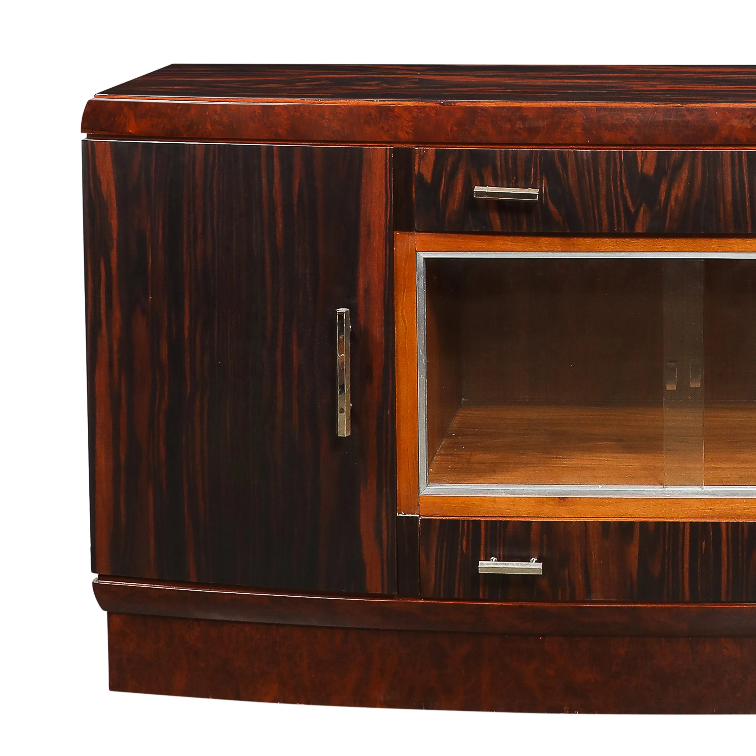 Art Deco Rosewood, Burled Carpathian Elm & Acacia Sideboard w/ Nickled Bronze offered by High Style Deco — image 7