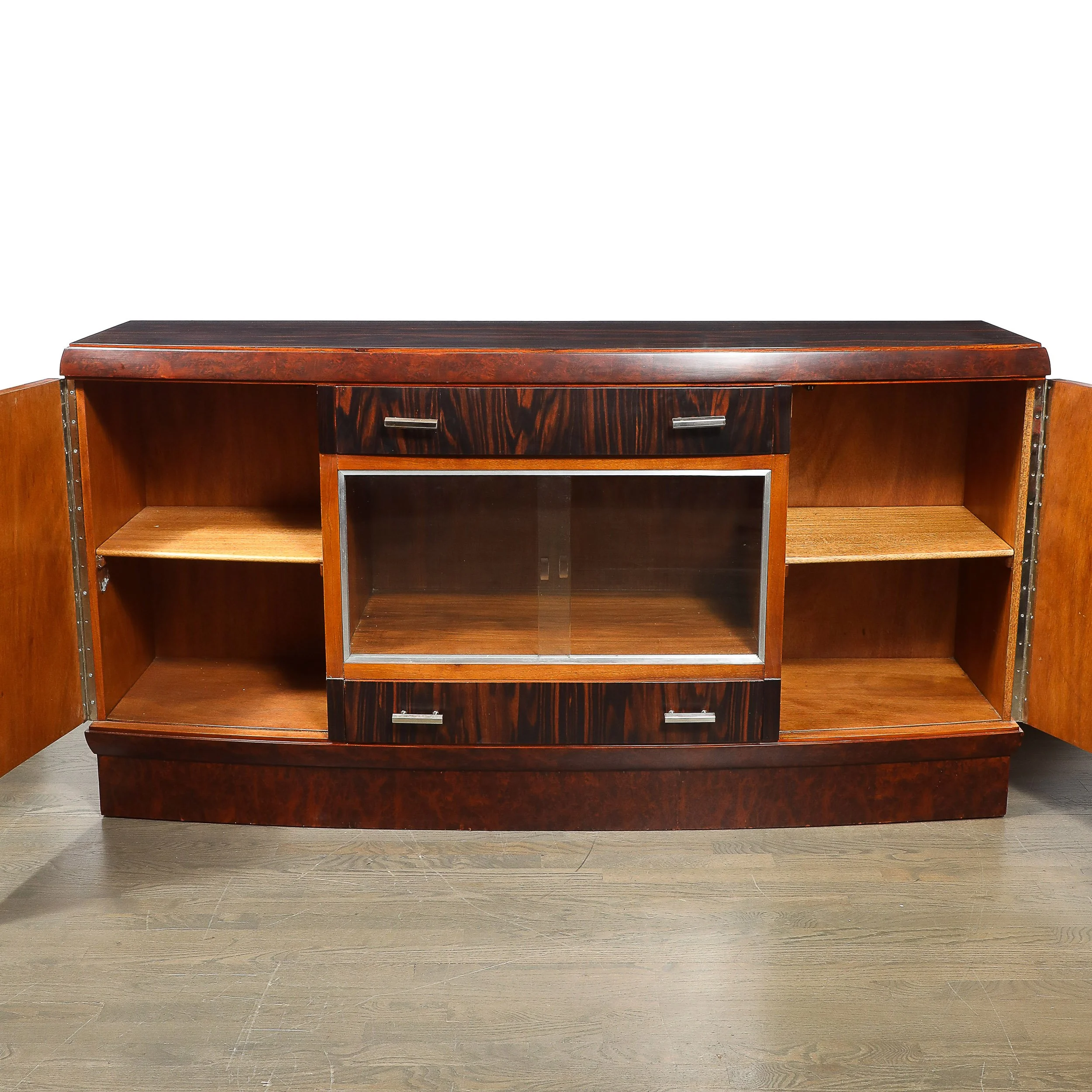 Art Deco Rosewood, Burled Carpathian Elm & Acacia Sideboard w/ Nickled Bronze offered by High Style Deco — image 8