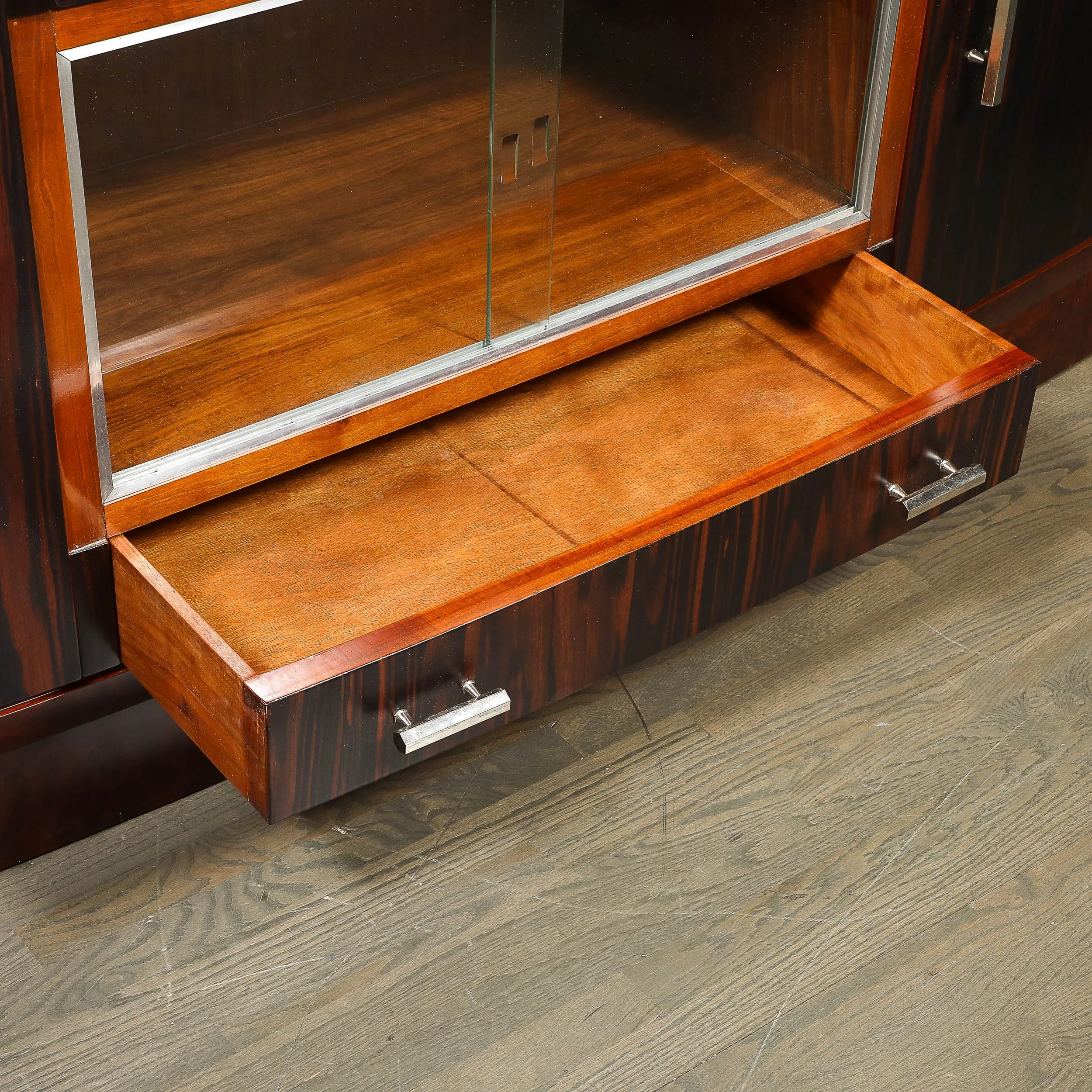 Art Deco Rosewood, Burled Carpathian Elm & Acacia Sideboard w/ Nickled Bronze offered by High Style Deco — image 9