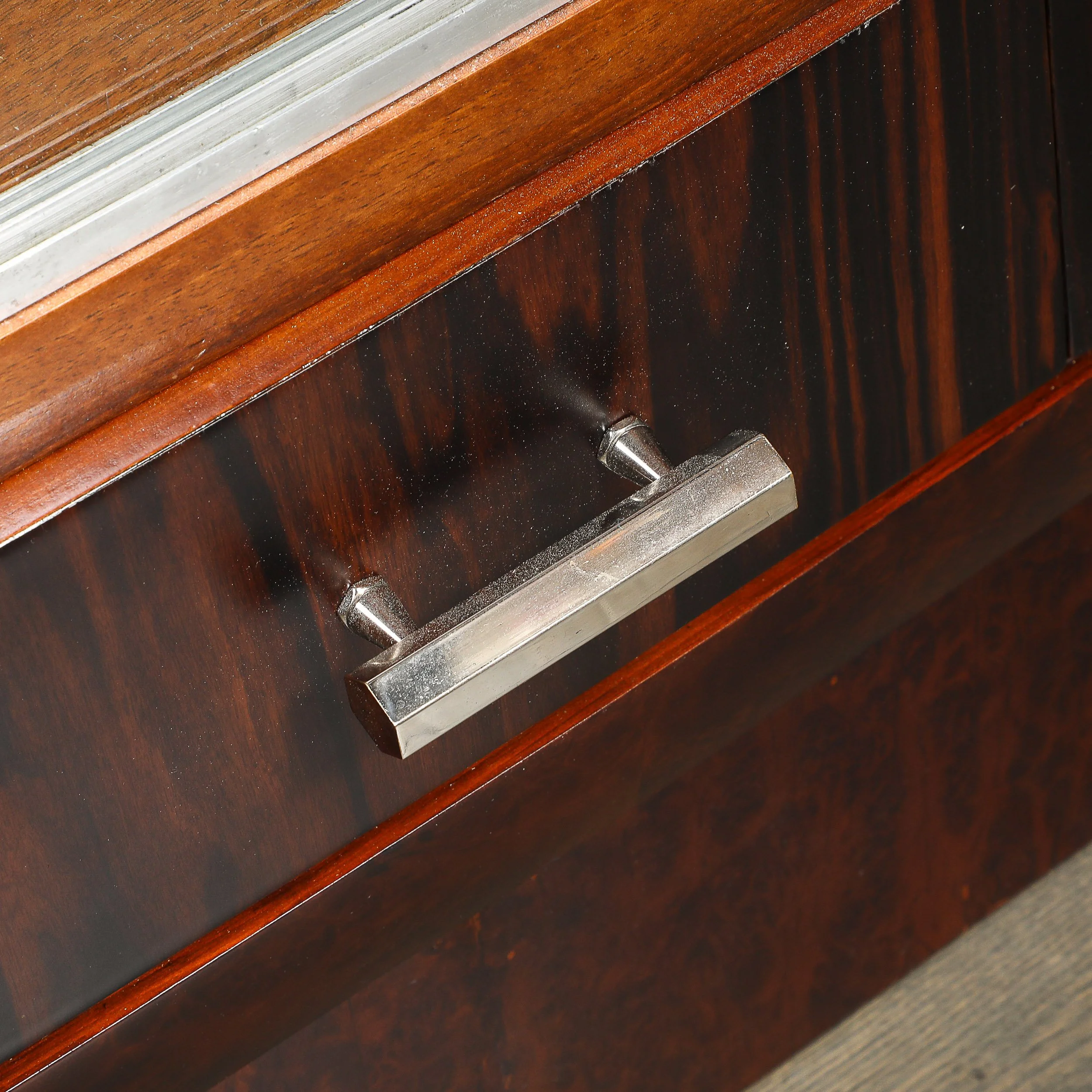 Art Deco Rosewood, Burled Carpathian Elm & Acacia Sideboard w/ Nickled Bronze offered by High Style Deco — image 11