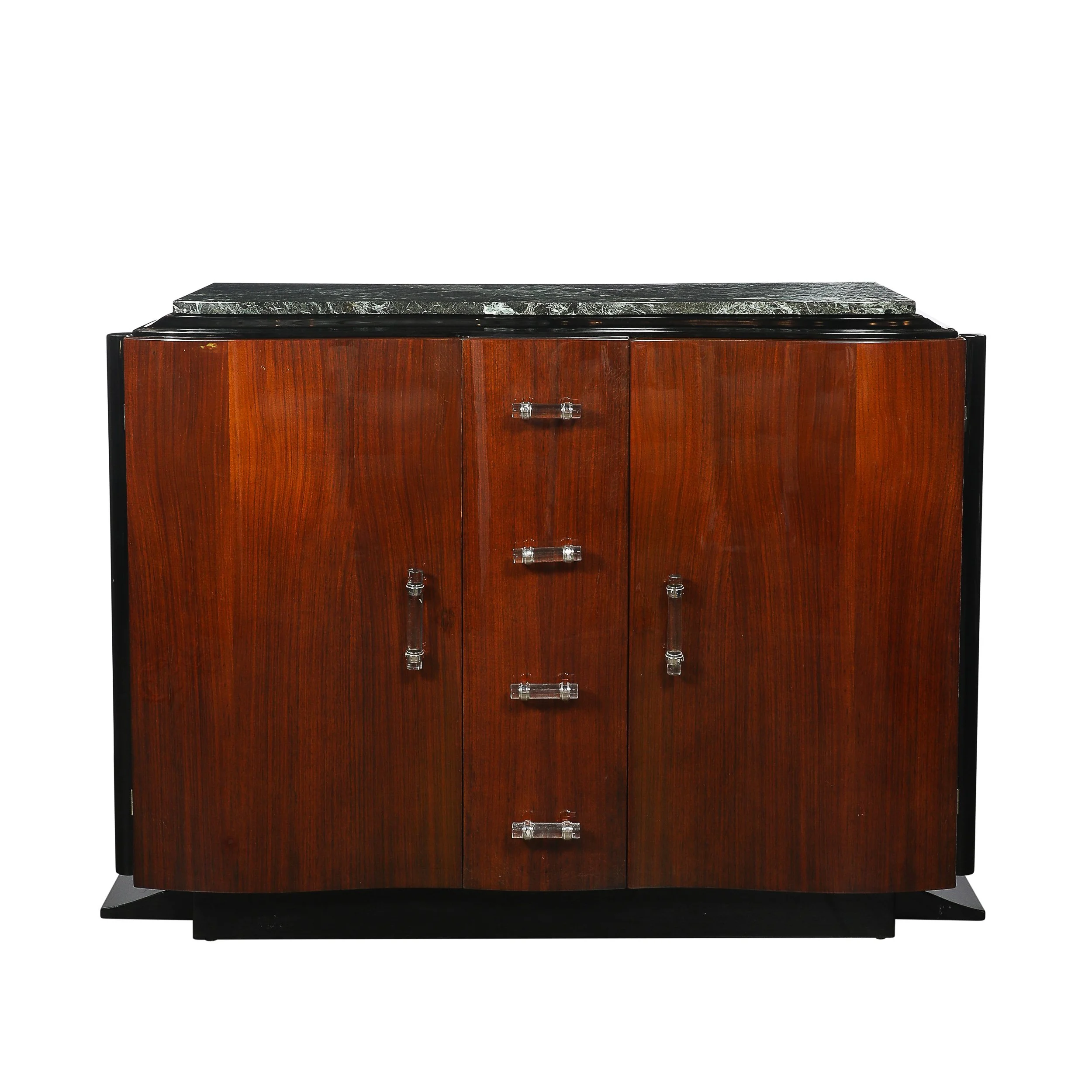 Art Deco Walnut & Black Lacquer Curved-Front Cabinet w/ Verde Saint Denis Top offered by High Style Deco — image 1