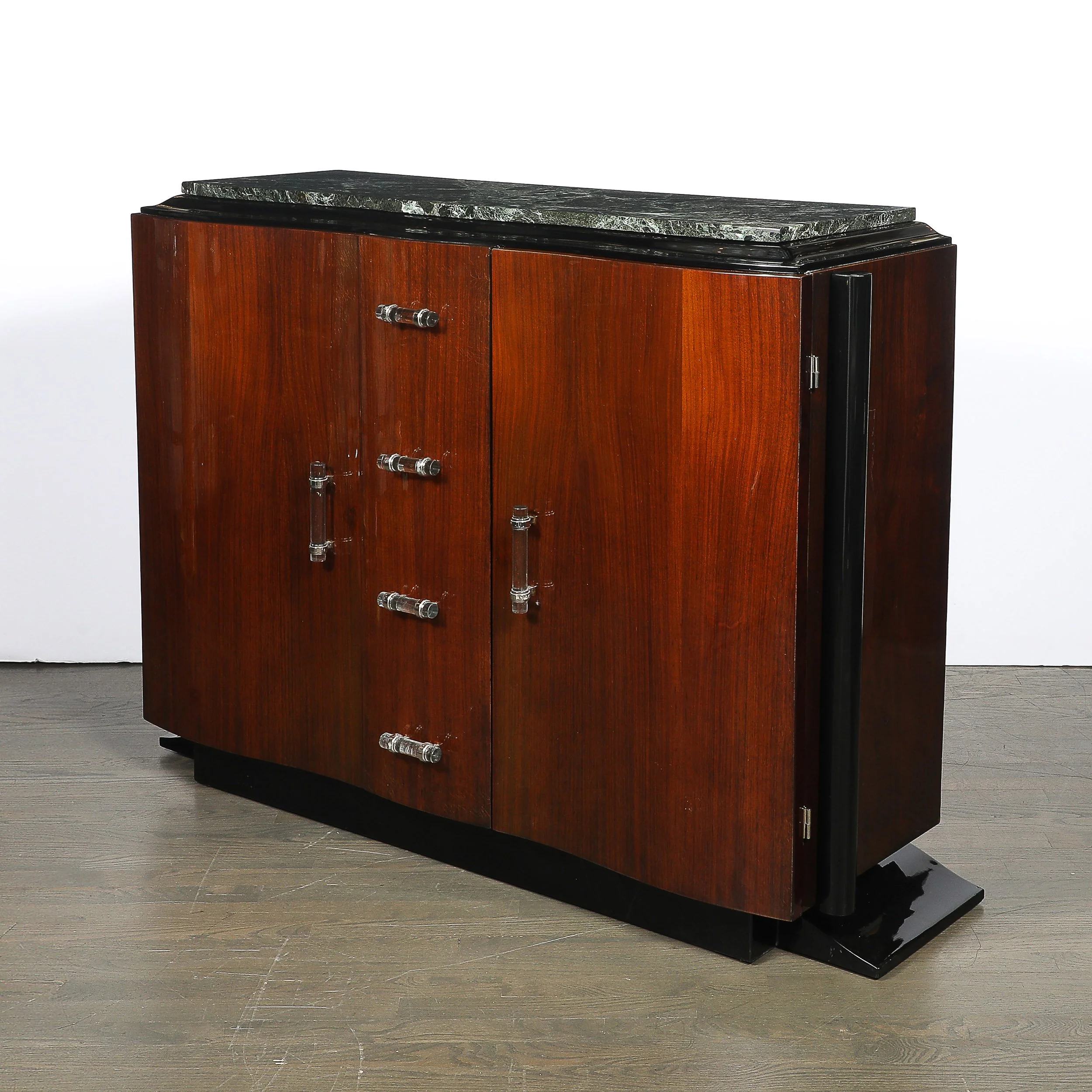 Art Deco Walnut & Black Lacquer Curved-Front Cabinet w/ Verde Saint Denis Top offered by High Style Deco — image 2