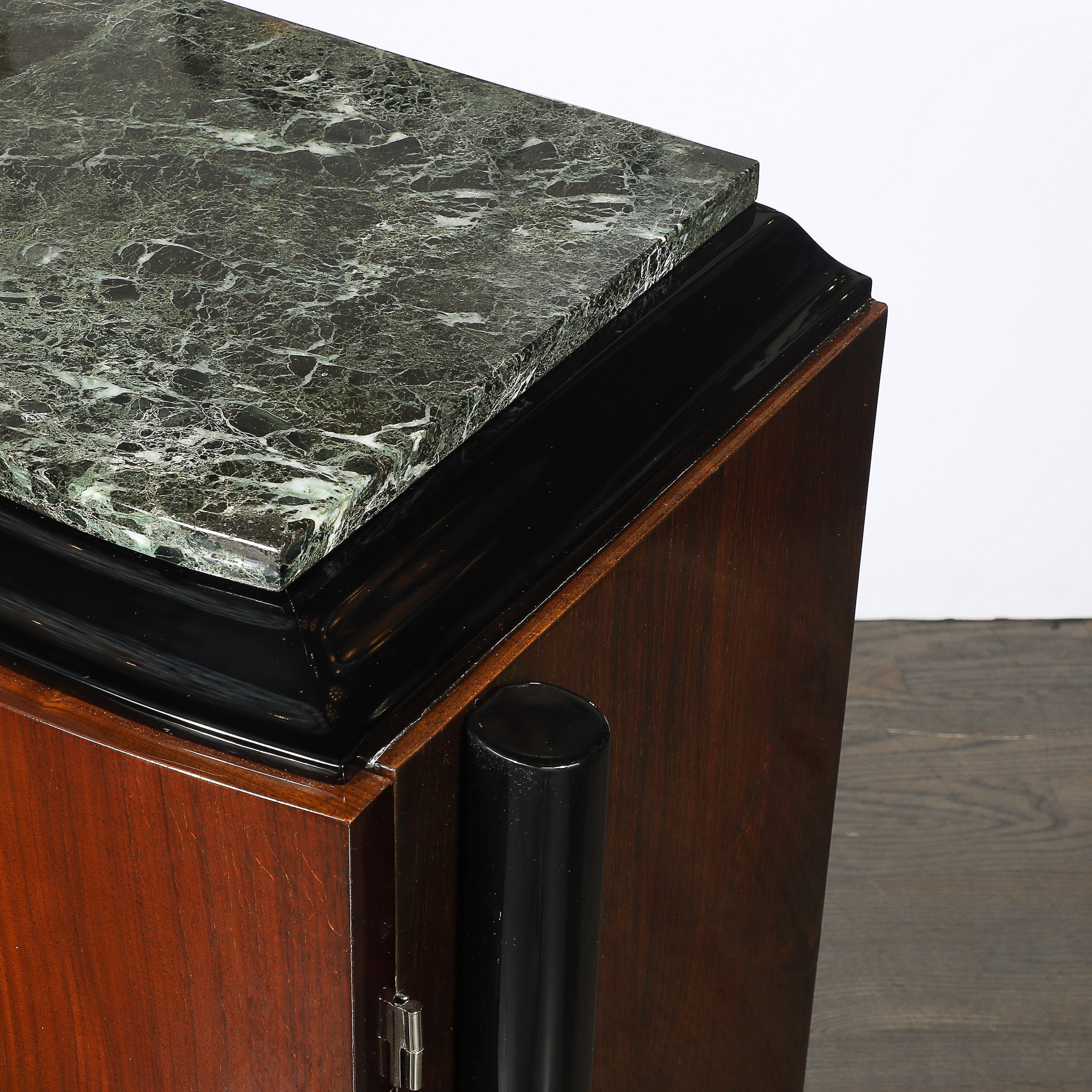 Art Deco Walnut & Black Lacquer Curved-Front Cabinet w/ Verde Saint Denis Top offered by High Style Deco — image 4