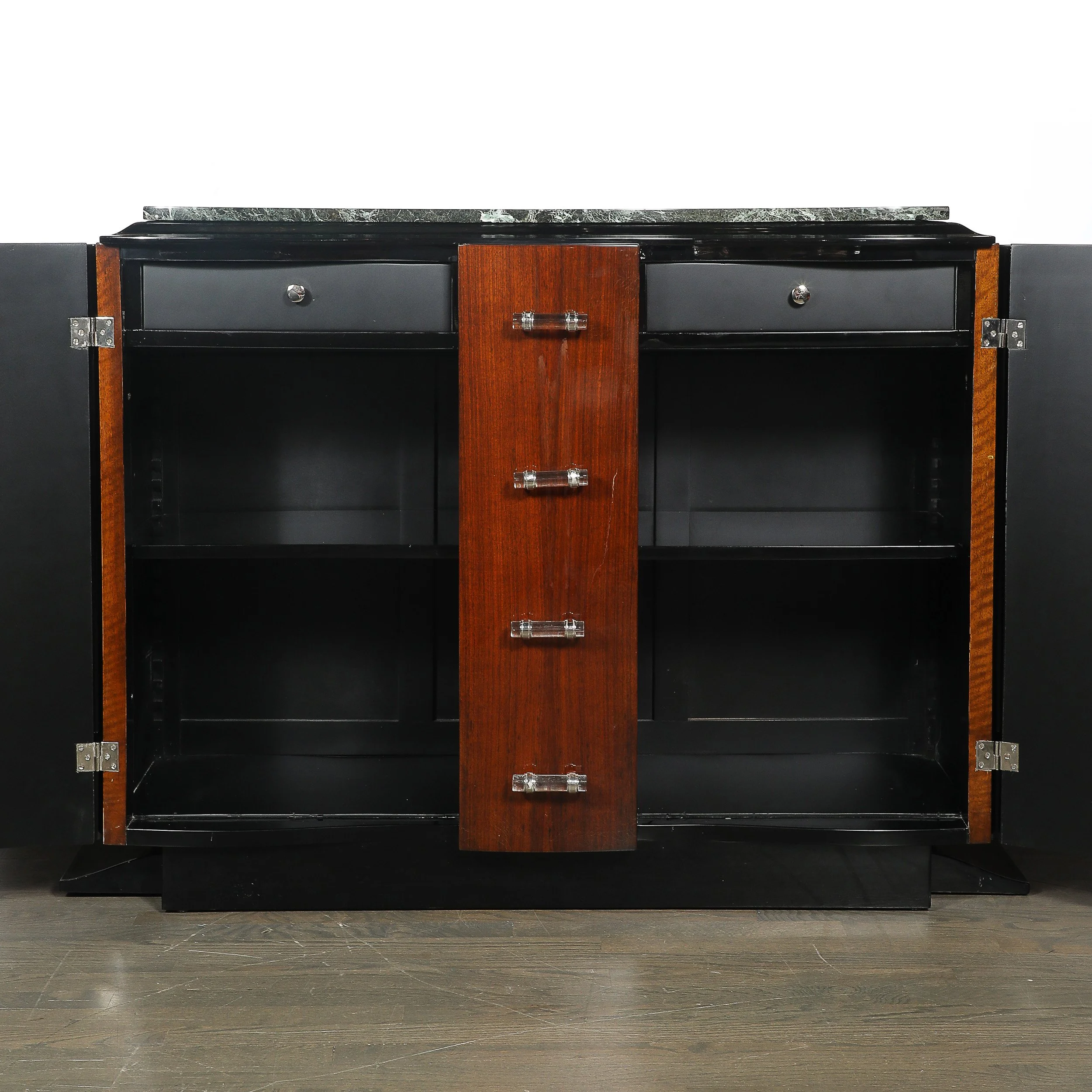 Art Deco Walnut & Black Lacquer Curved-Front Cabinet w/ Verde Saint Denis Top offered by High Style Deco — image 7