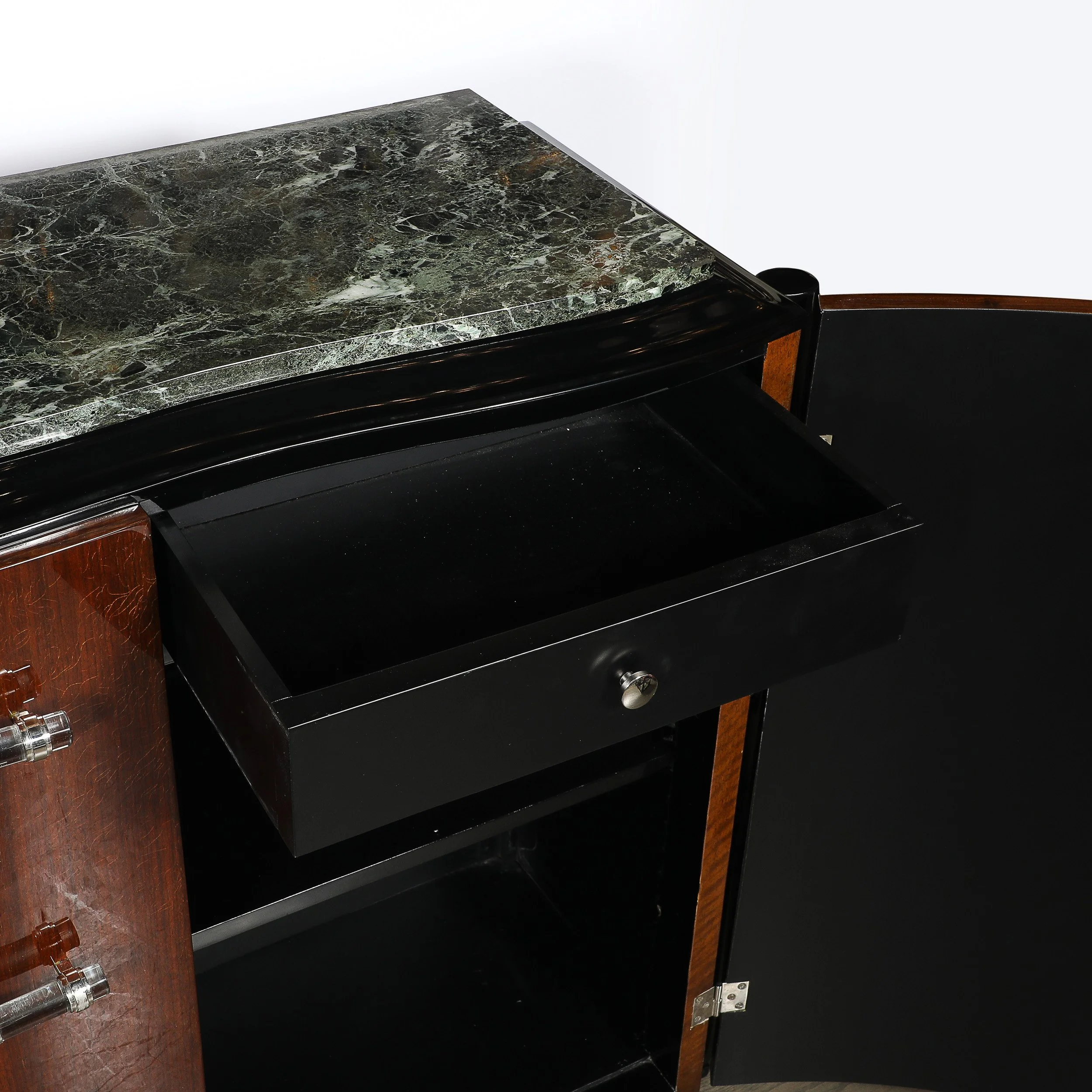 Art Deco Walnut & Black Lacquer Curved-Front Cabinet w/ Verde Saint Denis Top offered by High Style Deco — image 8